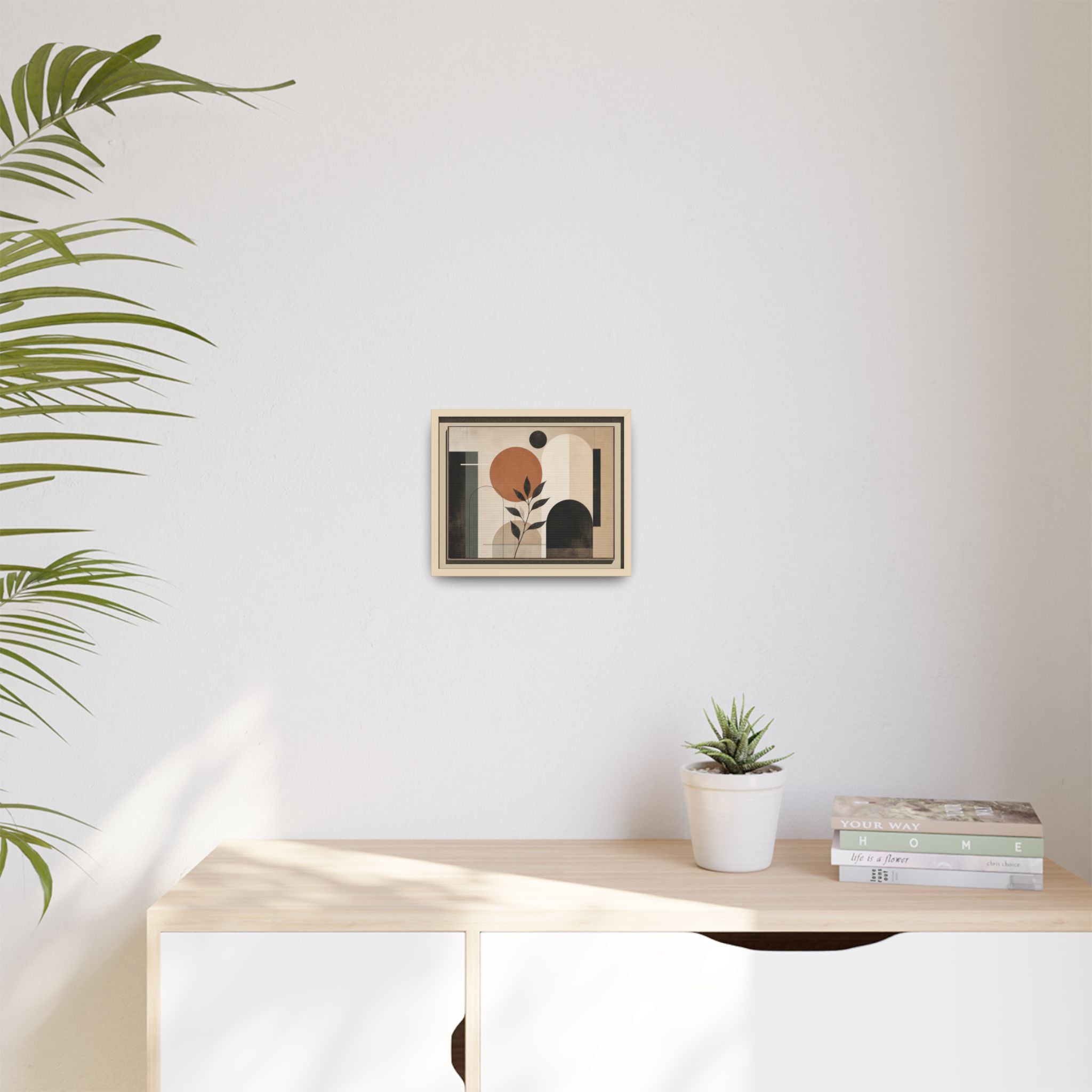 Abstract Geometric Plant Art Matte Canvas Framed | Mid Century Modern Wall Art