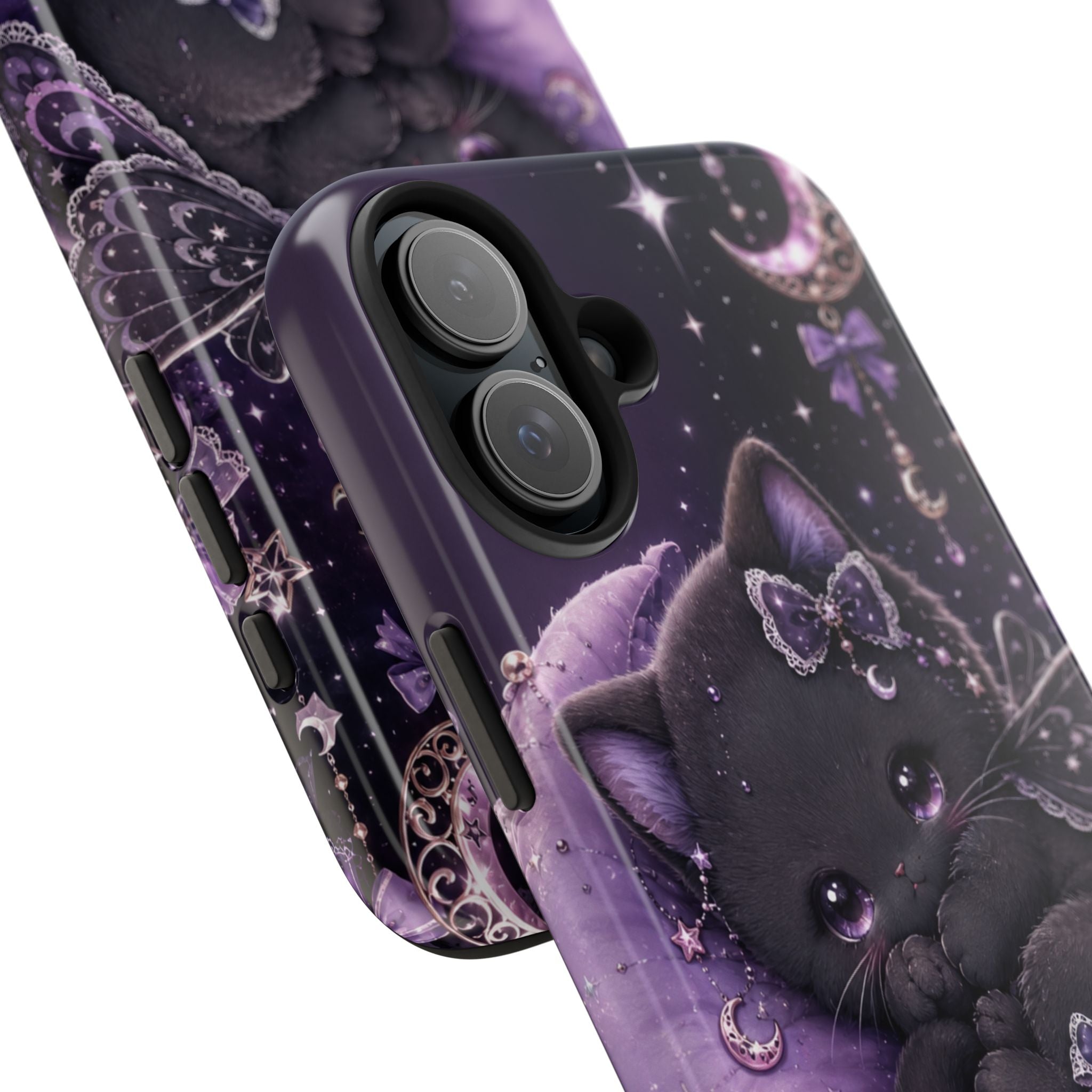 Cute Black Kitty Moon Tough Phone Case — Purple Fantasy Cat Protective Cover