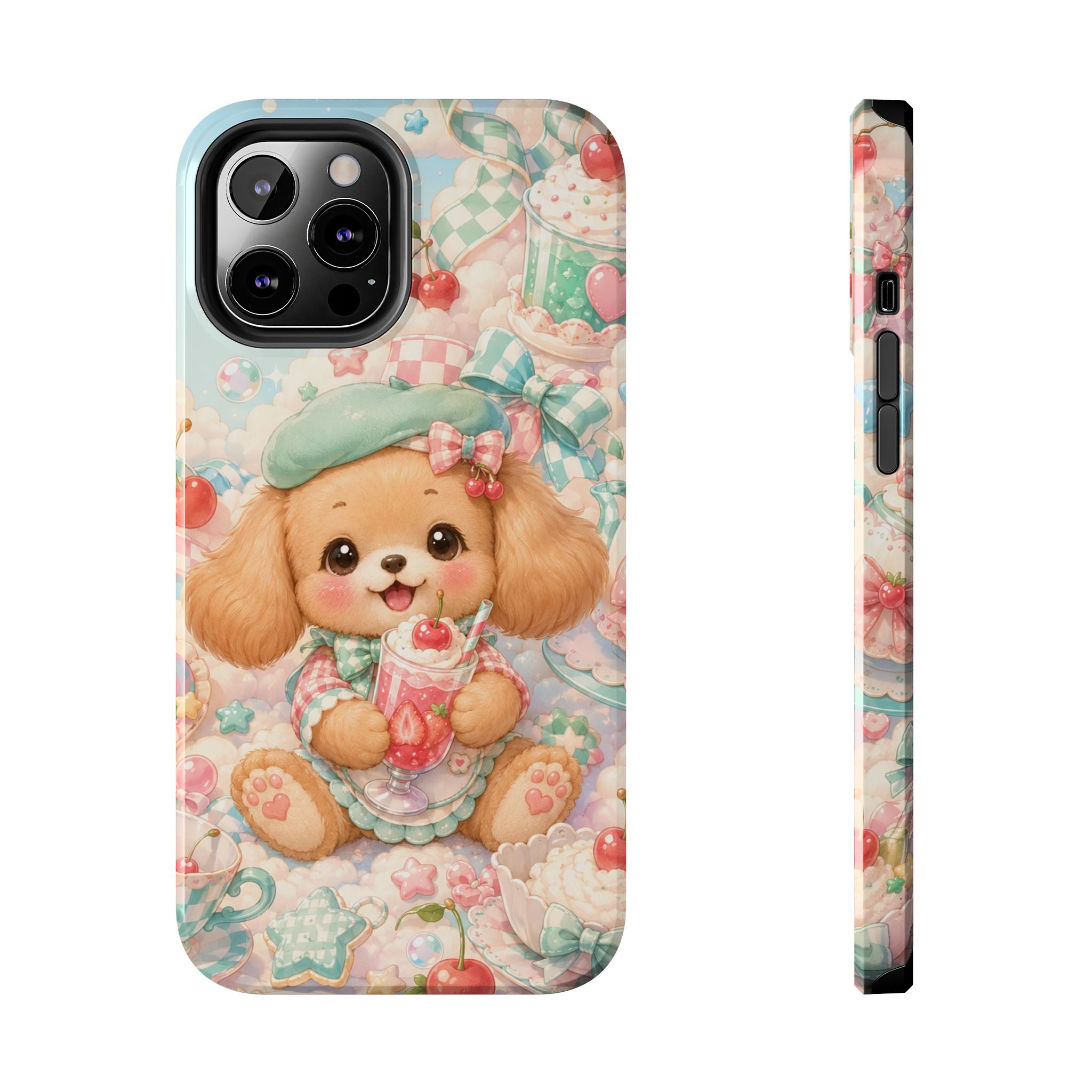 Cute Puppy Phone Case — Kawaii Dog with Milkshake Tough Protective Cover