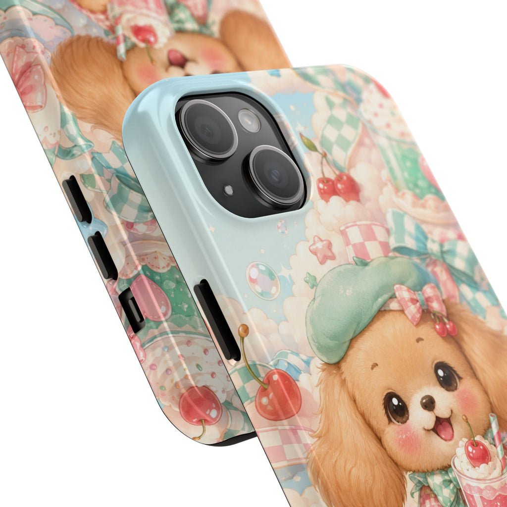 Cute Puppy Phone Case — Kawaii Dog with Milkshake Tough Protective Cover