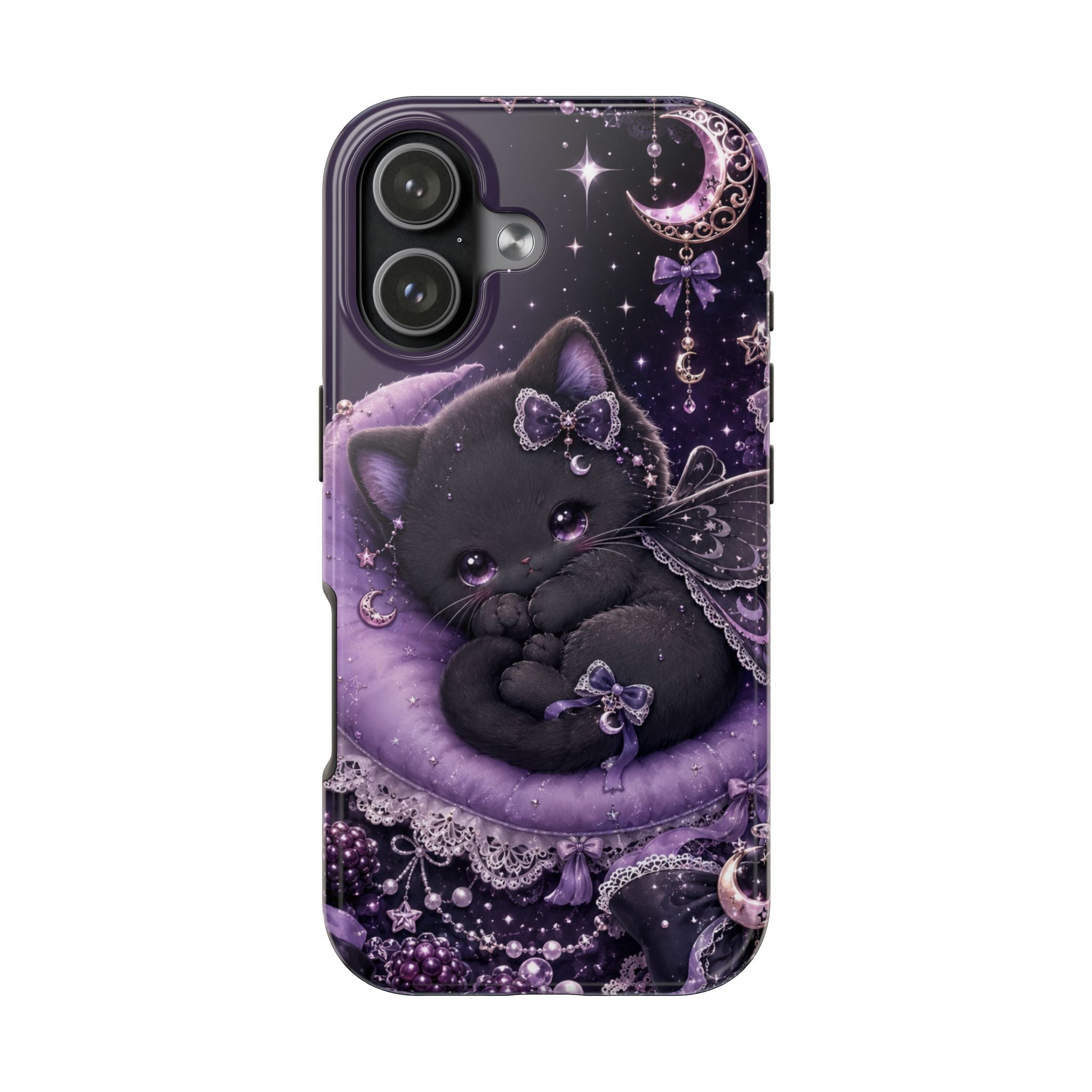 Cute Black Kitty Moon Tough Phone Case — Purple Fantasy Cat Protective Cover