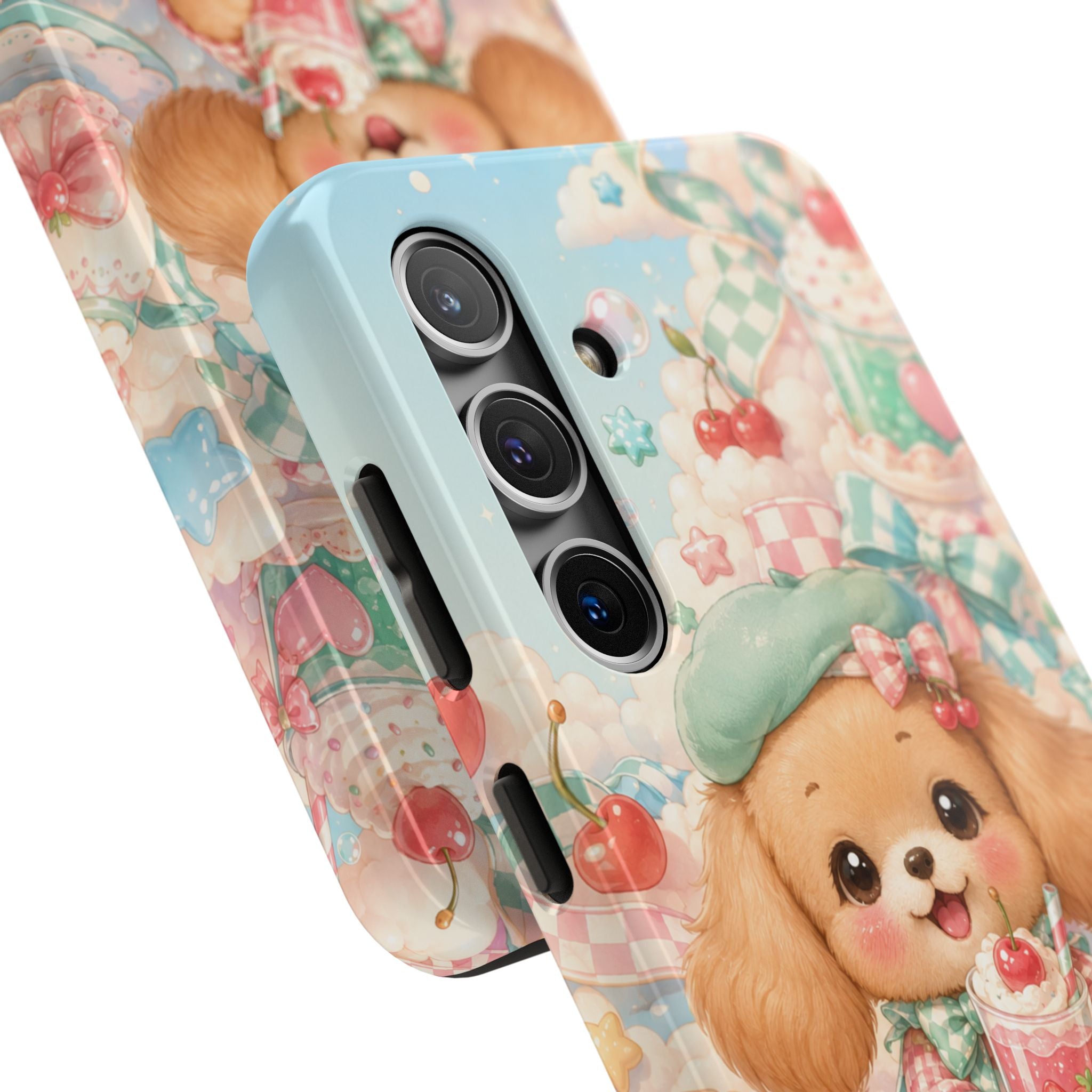 Cute Puppy Phone Case — Kawaii Dog with Milkshake Tough Protective Cover