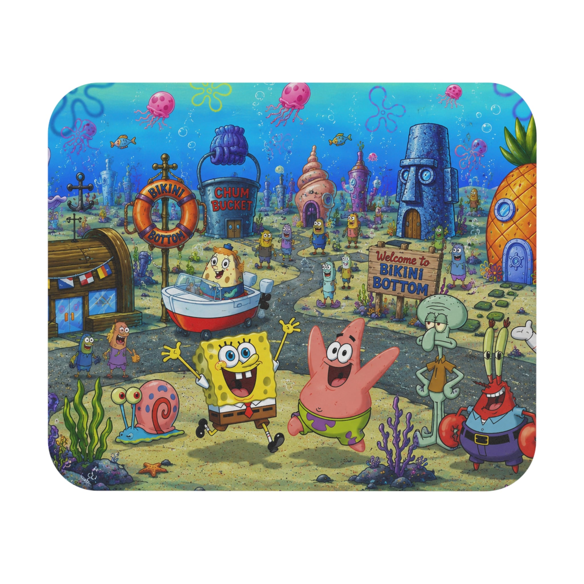 Bikini Bottom Cartoon Scene Mouse Pad | Underwater Sponge City Desk Mat