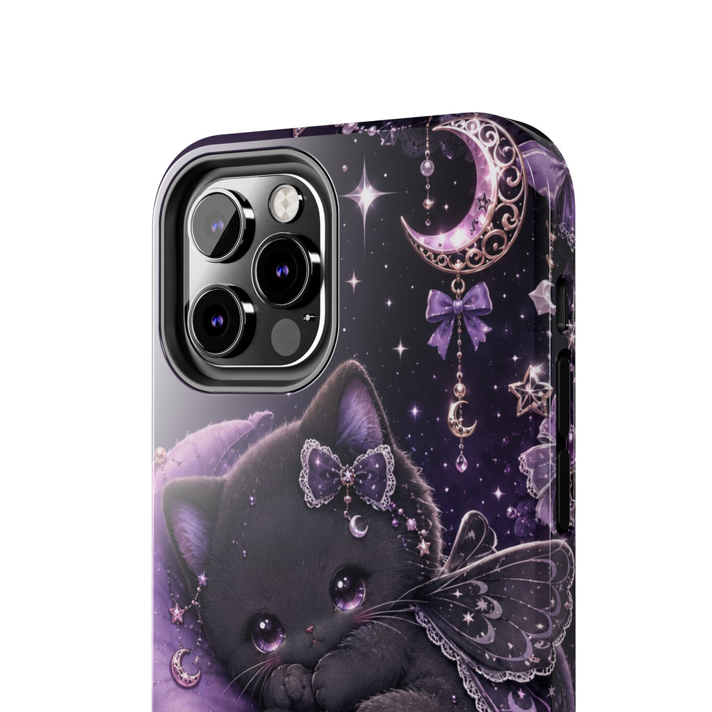 Cute Black Kitty Moon Tough Phone Case — Purple Fantasy Cat Protective Cover