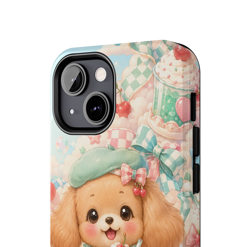 Cute Puppy Phone Case — Kawaii Dog with Milkshake Tough Protective Cover