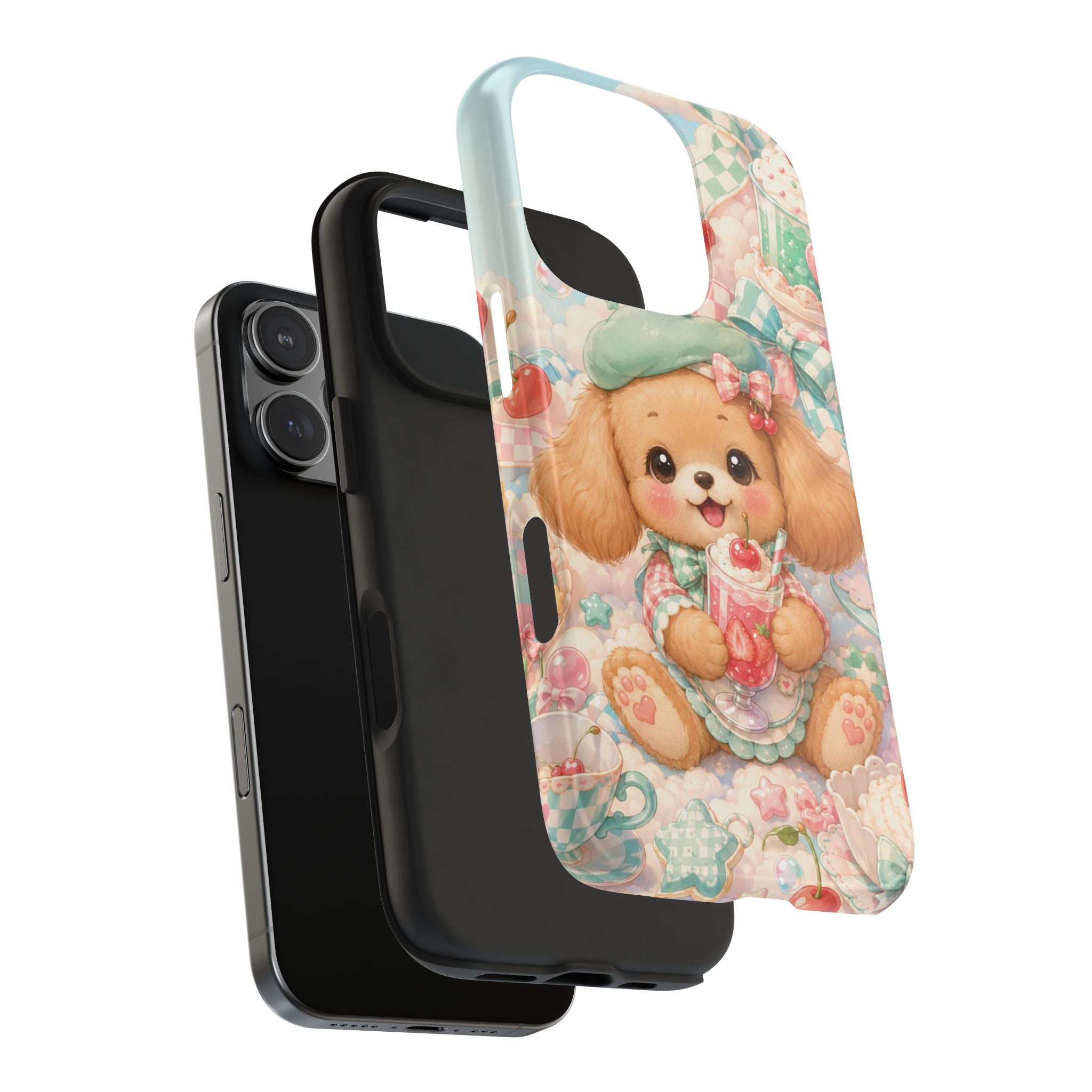 Cute Puppy Phone Case — Kawaii Dog with Milkshake Tough Protective Cover