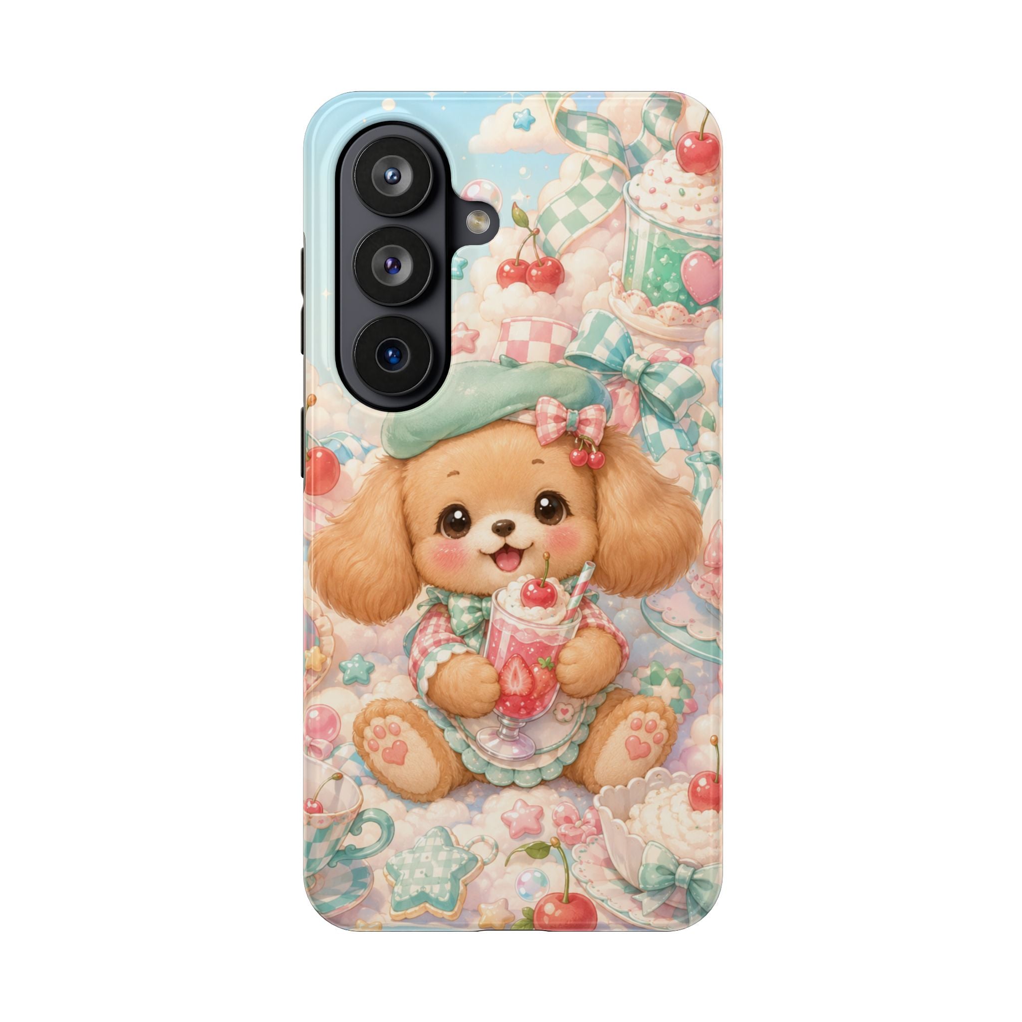 Cute Puppy Phone Case — Kawaii Dog with Milkshake Tough Protective Cover