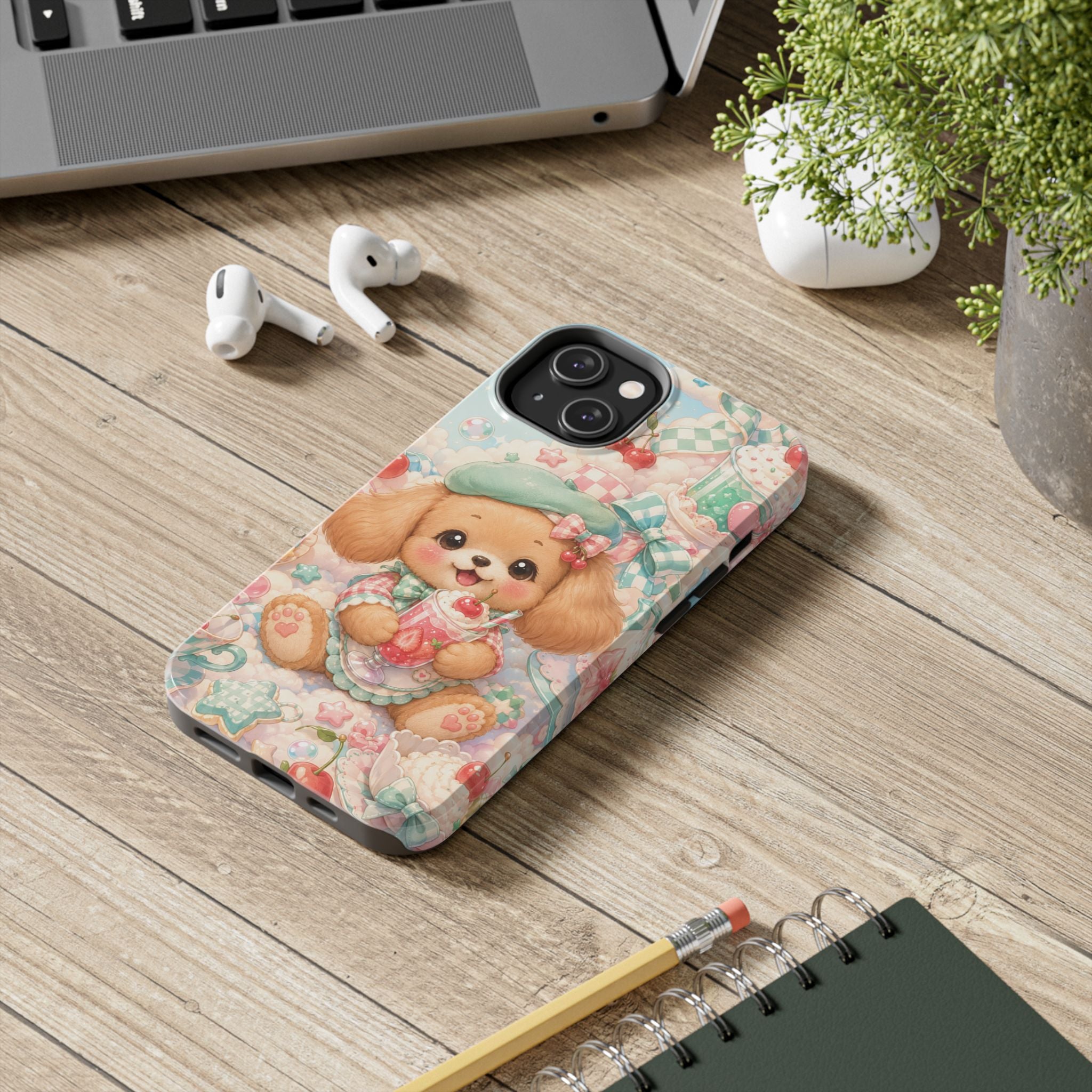 Cute Puppy Phone Case — Kawaii Dog with Milkshake Tough Protective Cover