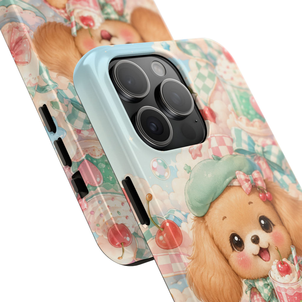 Cute Puppy Phone Case — Kawaii Dog with Milkshake Tough Protective Cover