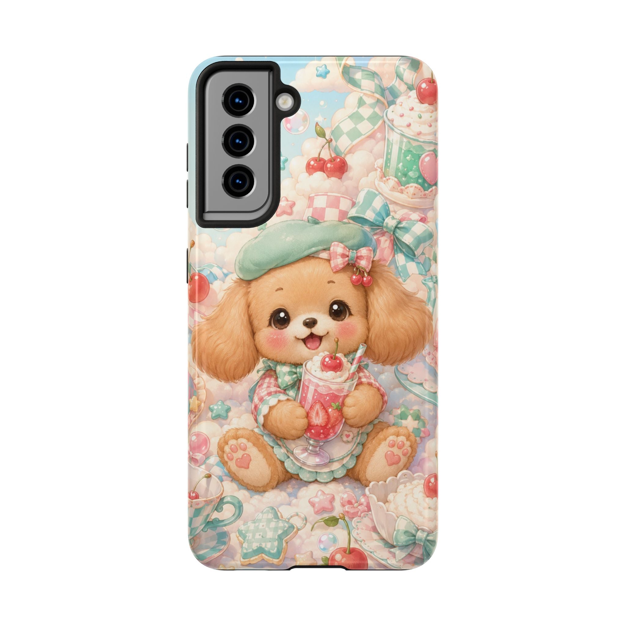 Cute Puppy Phone Case — Kawaii Dog with Milkshake Tough Protective Cover