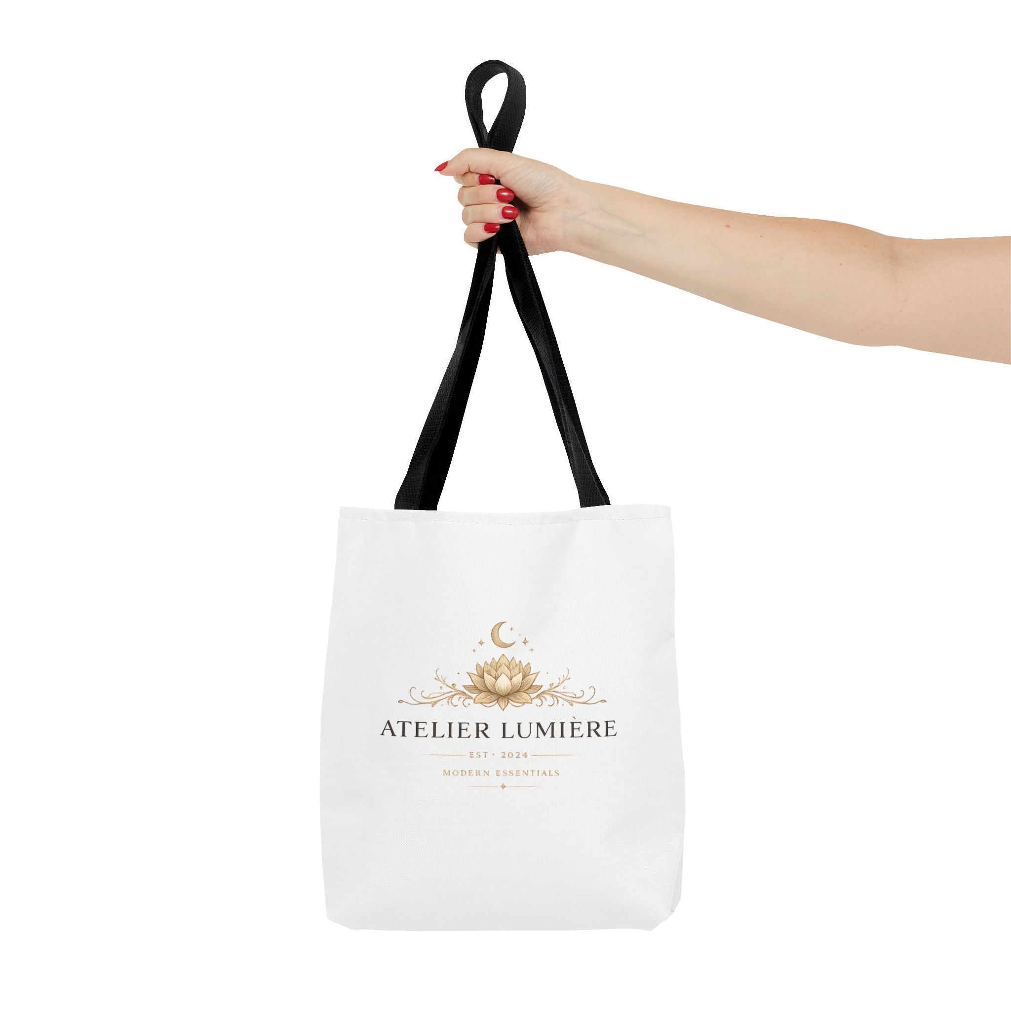 Atelier Lumière lotus logo Tote Bag | boho celestial moon design
