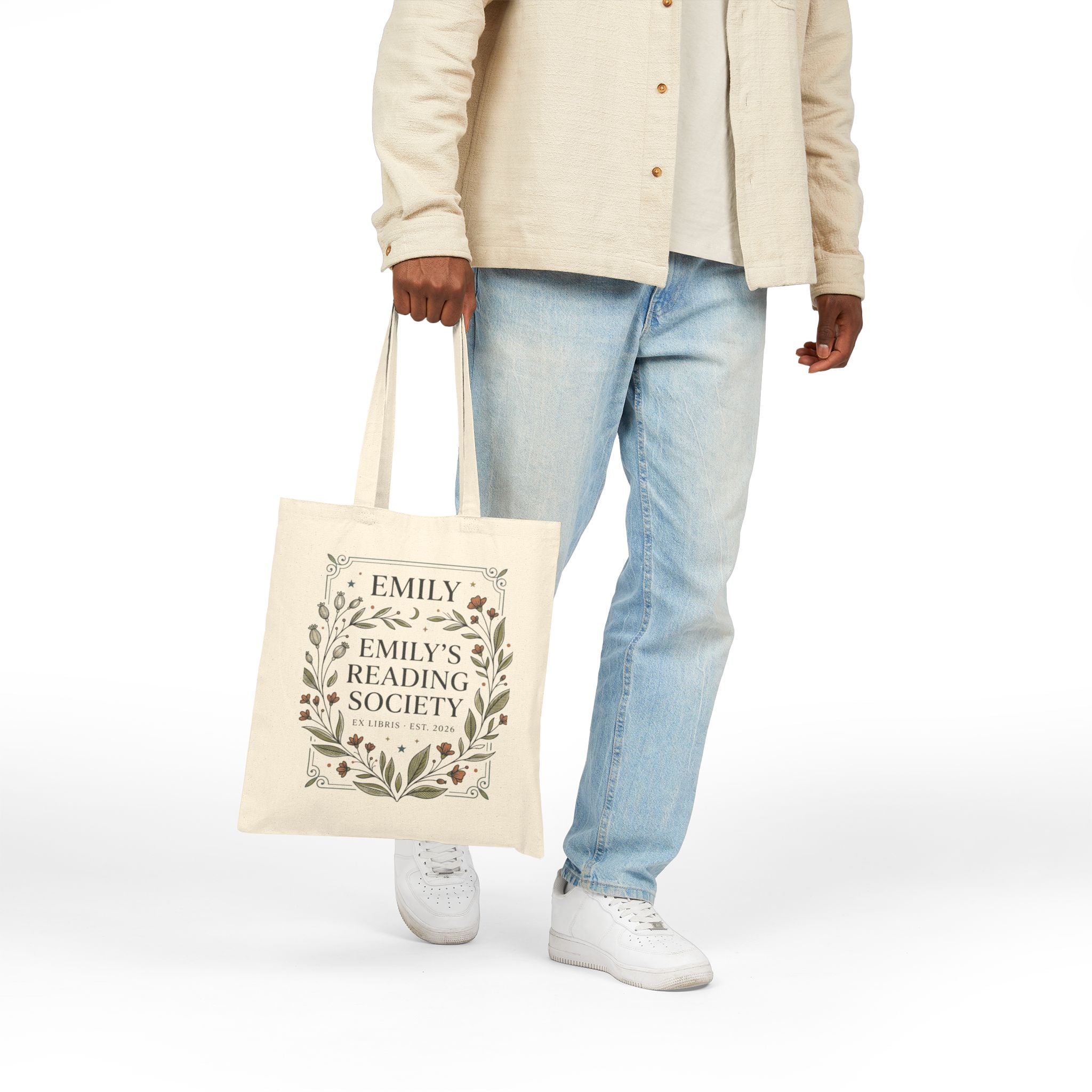 Emily's Reading Society Tote Bag | Floral Wreath Book Club Design