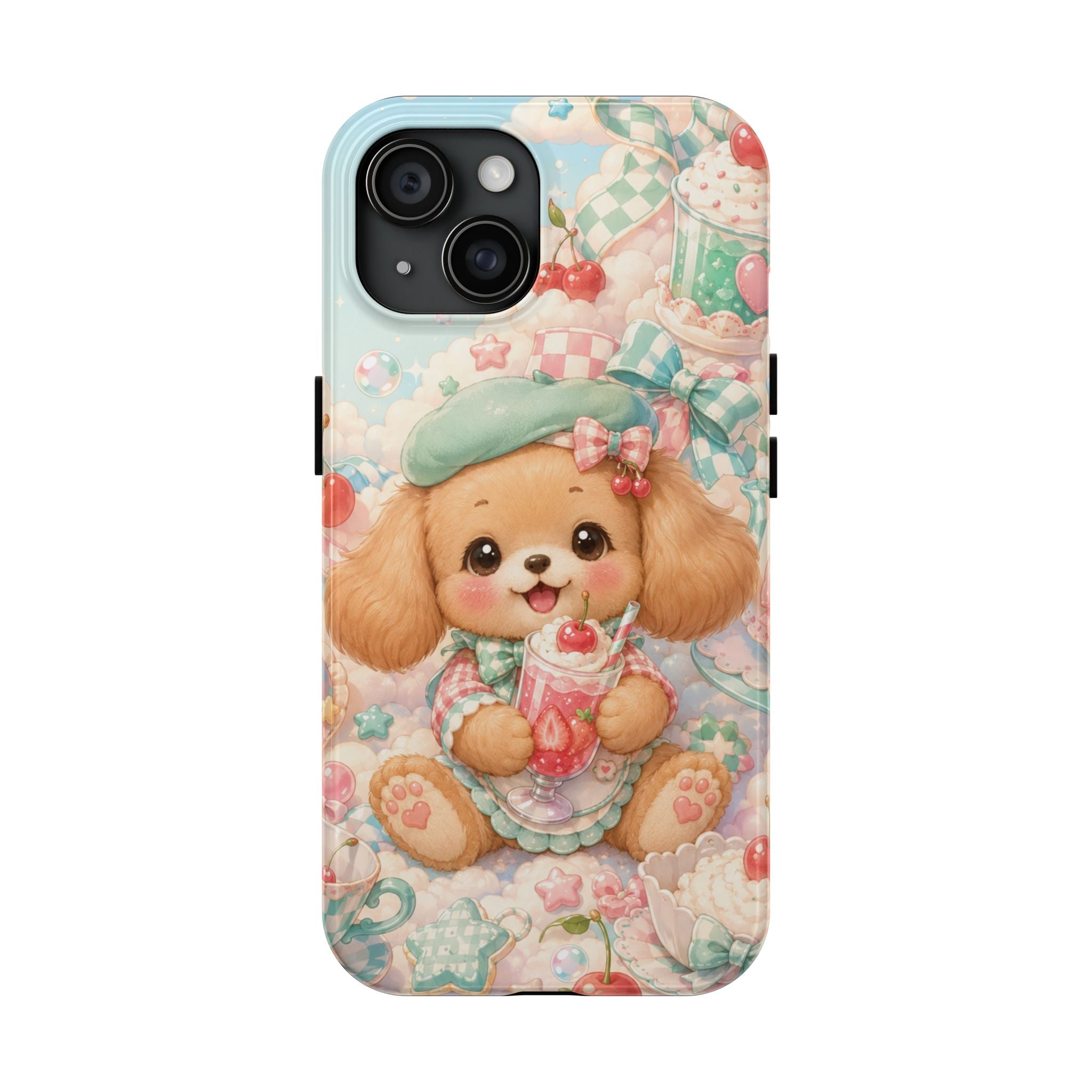 Cute Puppy Phone Case — Kawaii Dog with Milkshake Tough Protective Cover