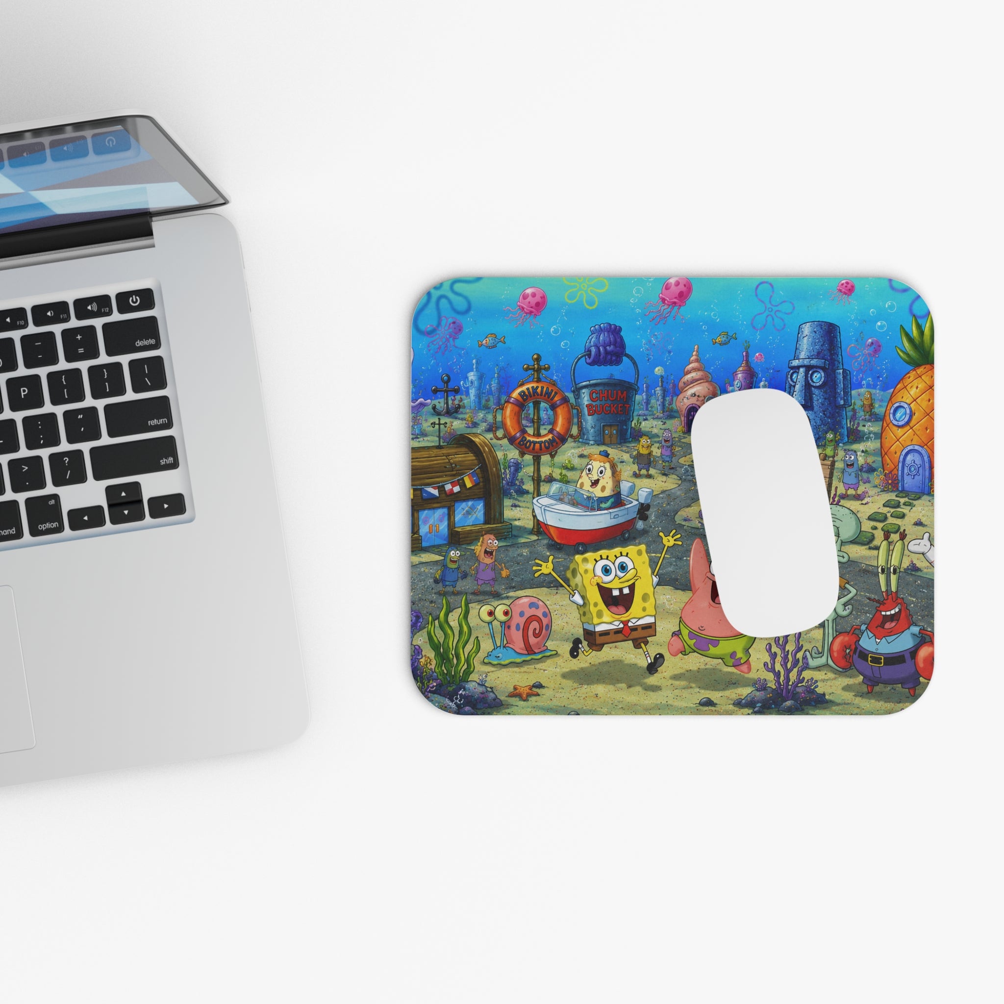 Bikini Bottom Cartoon Scene Mouse Pad | Underwater Sponge City Desk Mat