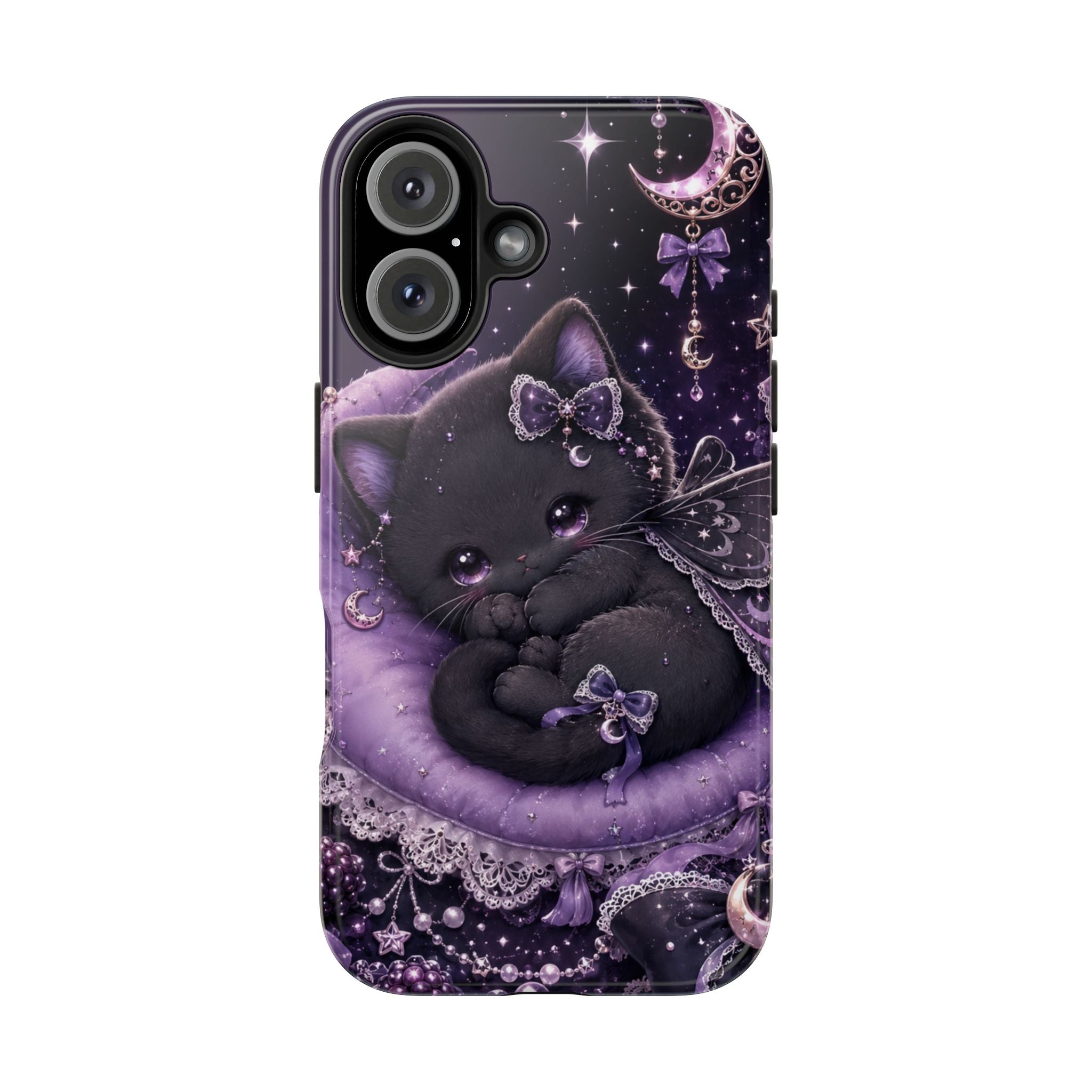 Cute Black Kitty Moon Tough Phone Case — Purple Fantasy Cat Protective Cover