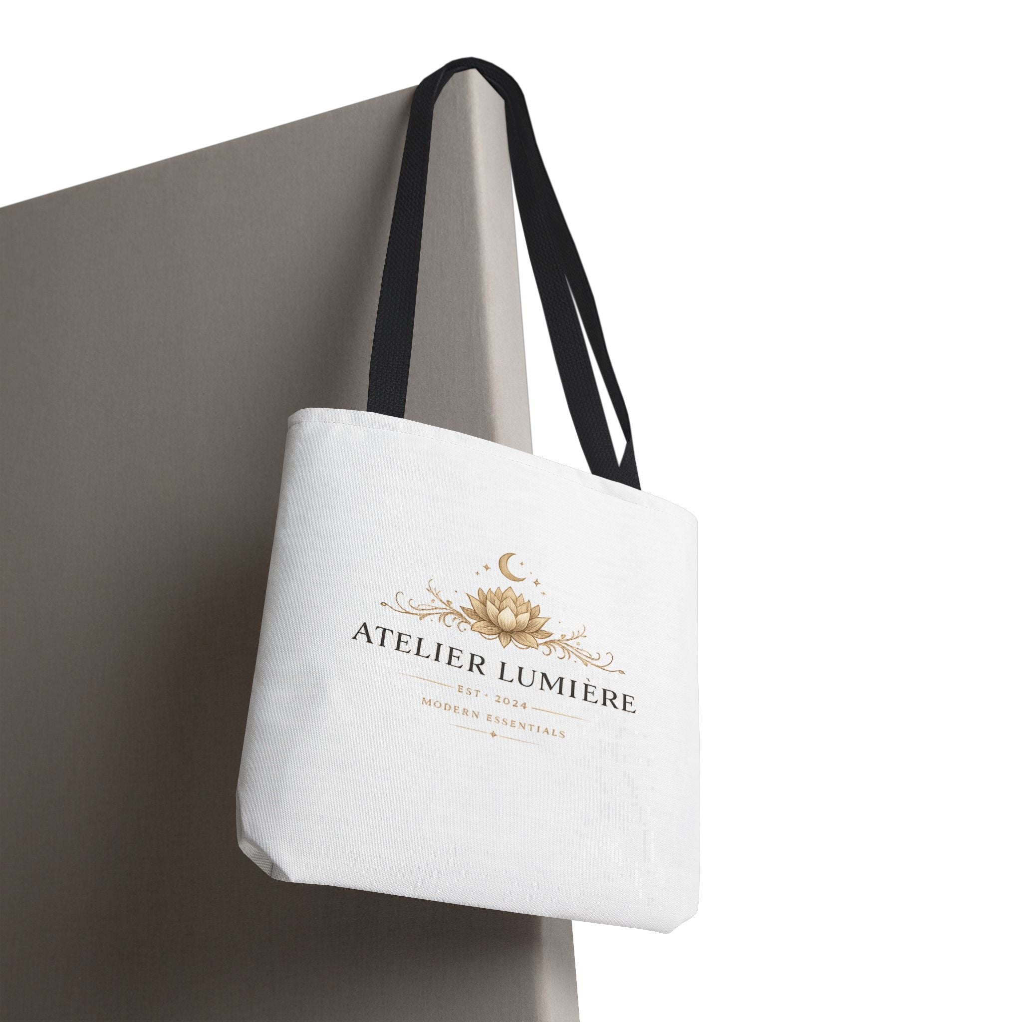 Atelier Lumière lotus logo Tote Bag | boho celestial moon design