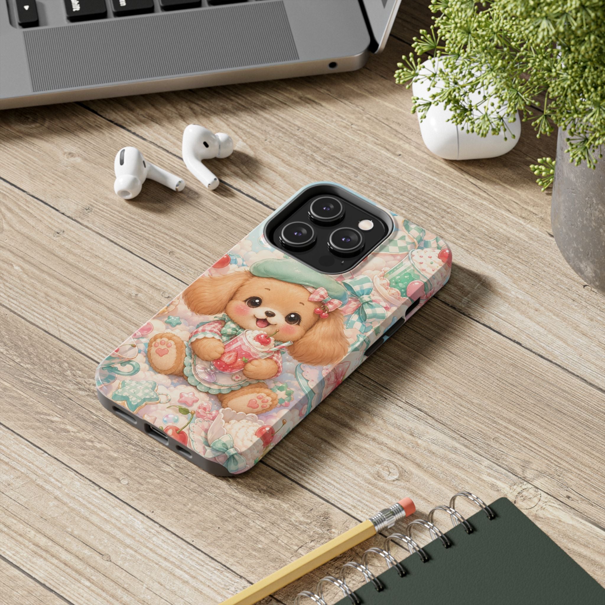 Cute Puppy Phone Case — Kawaii Dog with Milkshake Tough Protective Cover