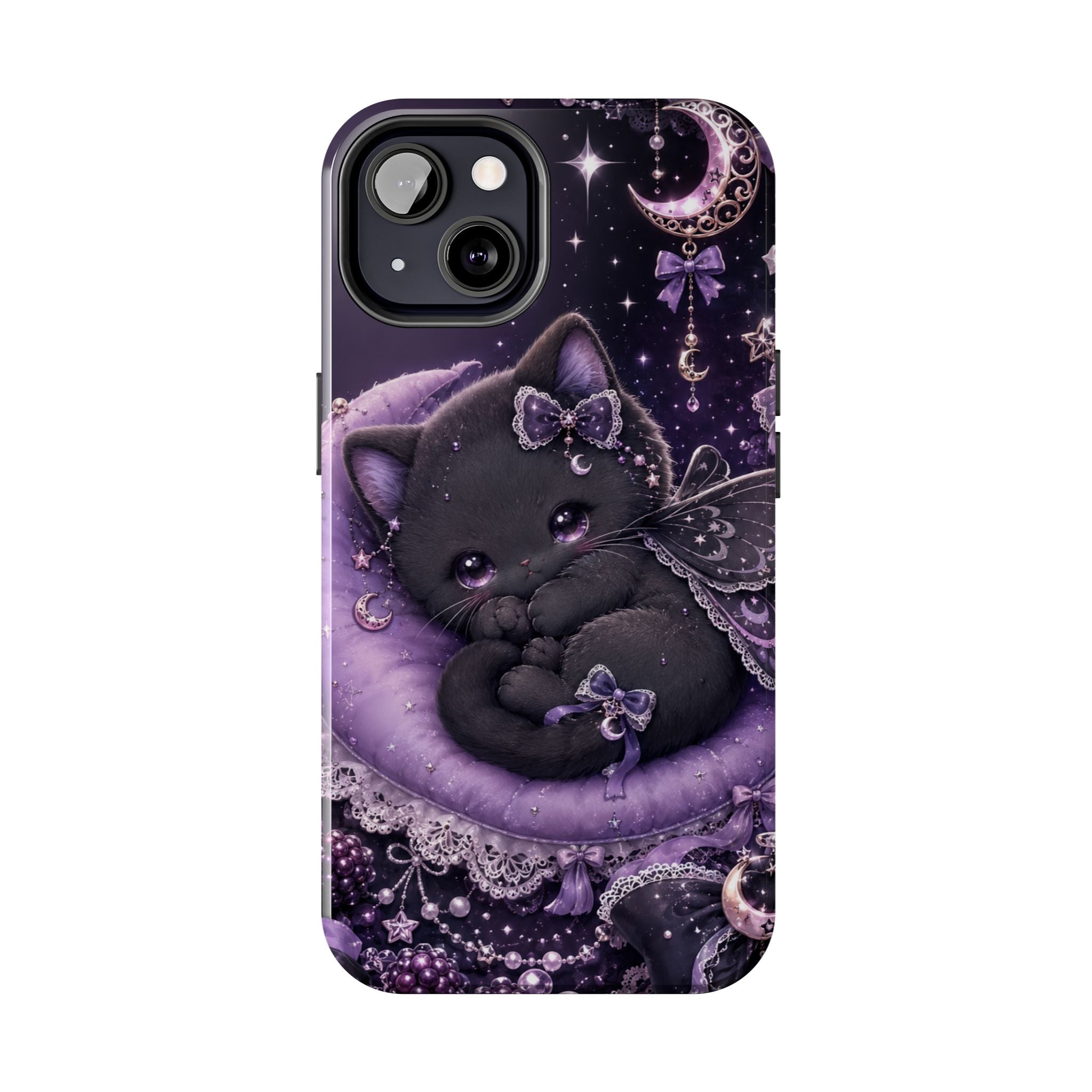 Cute Black Kitty Moon Tough Phone Case — Purple Fantasy Cat Protective Cover