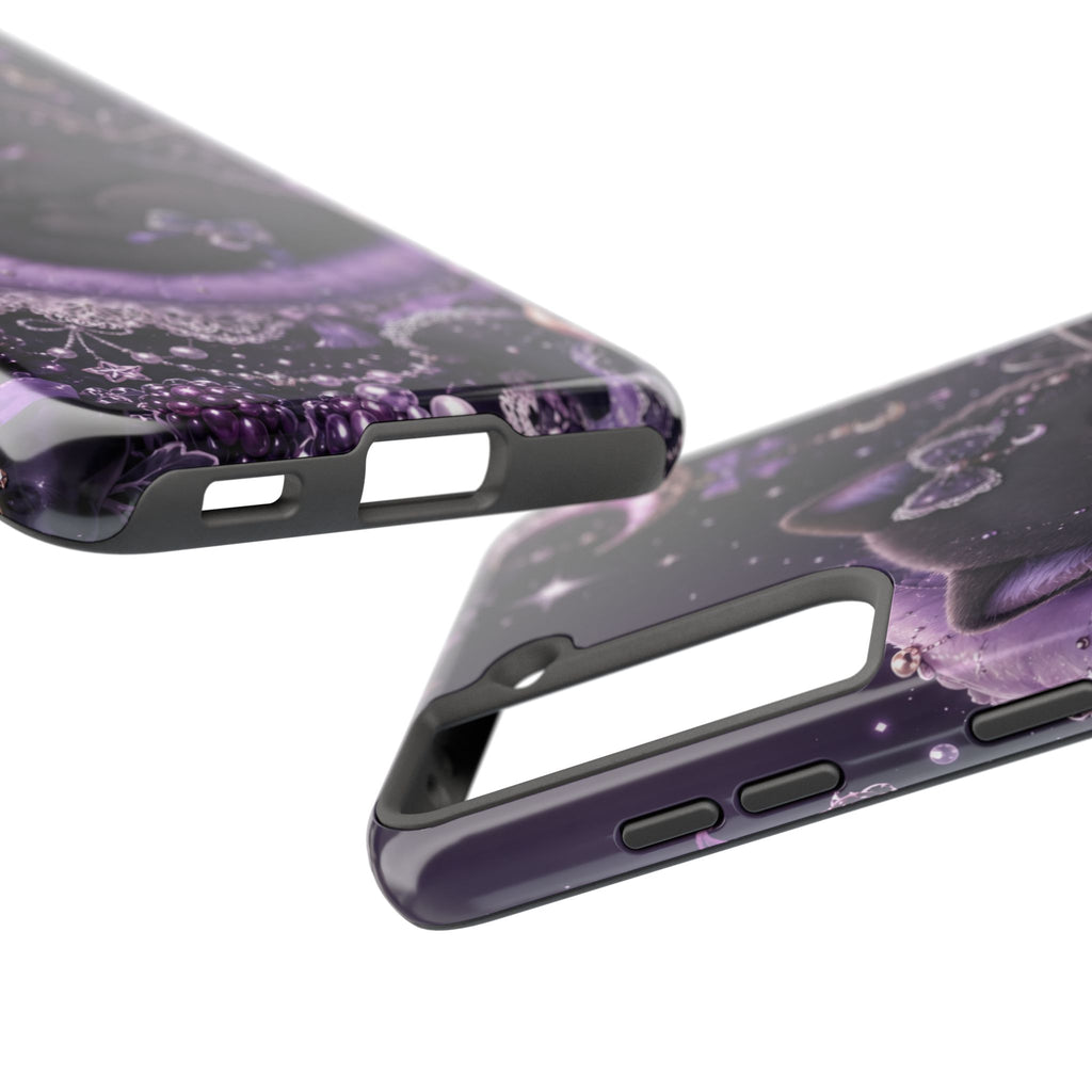 Cute Black Kitty Moon Tough Phone Case — Purple Fantasy Cat Protective Cover