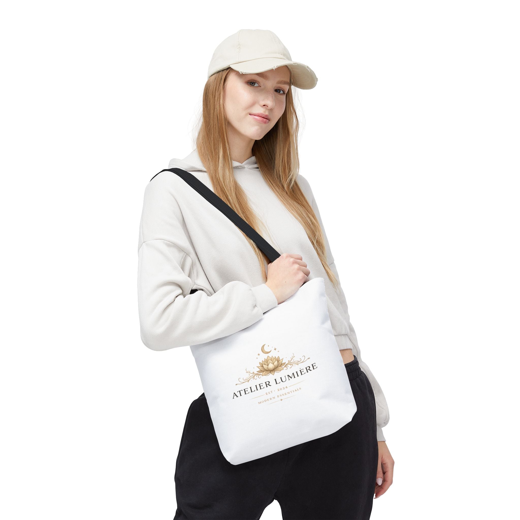 Atelier Lumière lotus logo Tote Bag | boho celestial moon design