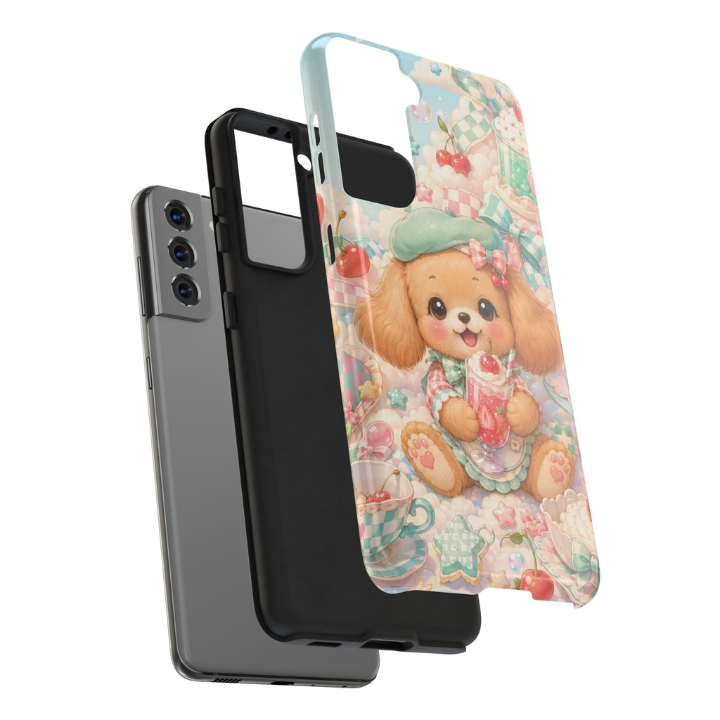 Cute Puppy Phone Case — Kawaii Dog with Milkshake Tough Protective Cover