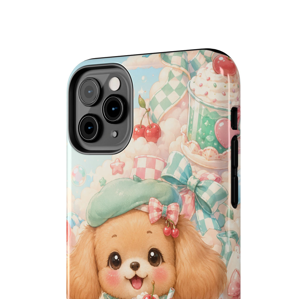 Cute Puppy Phone Case — Kawaii Dog with Milkshake Tough Protective Cover