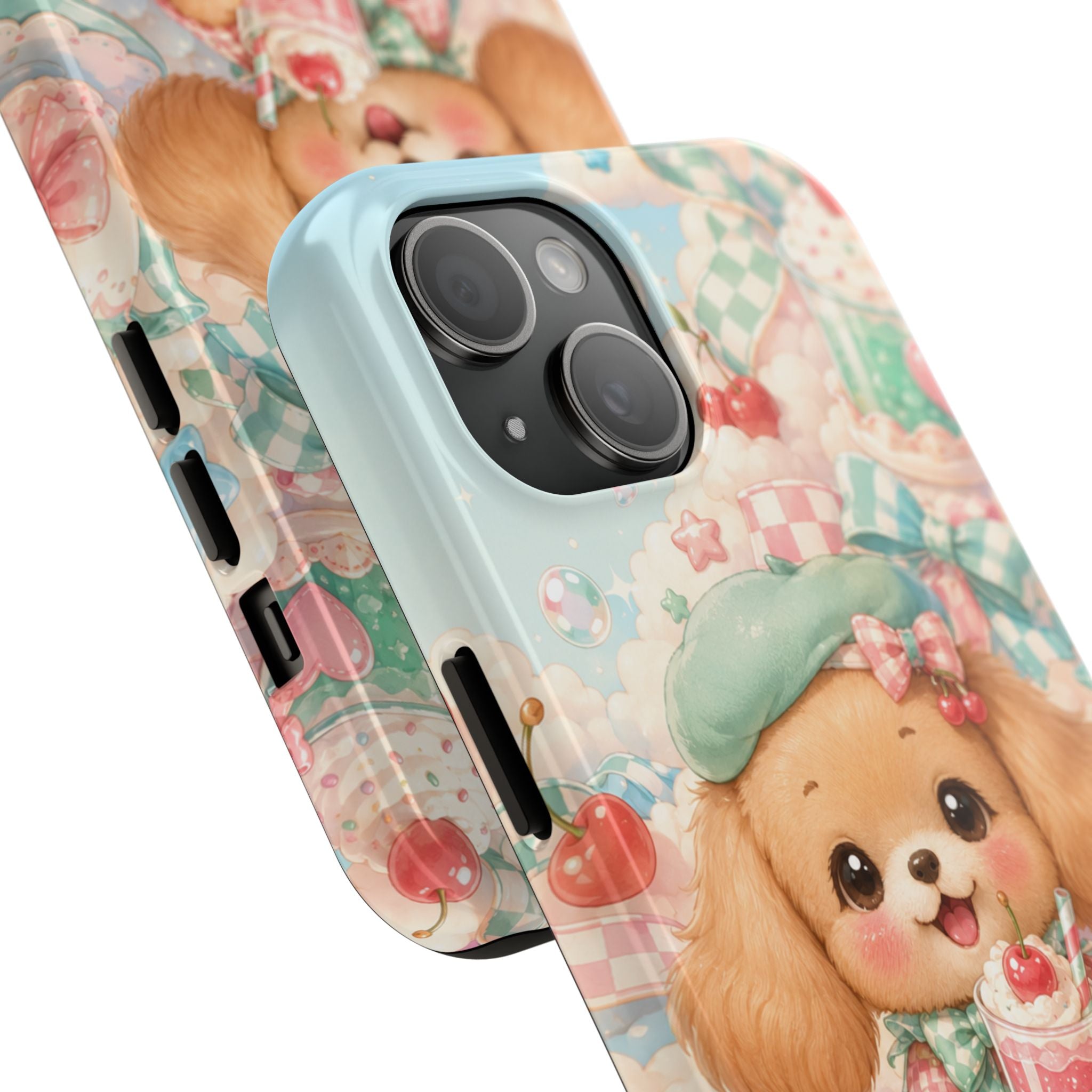 Cute Puppy Phone Case — Kawaii Dog with Milkshake Tough Protective Cover