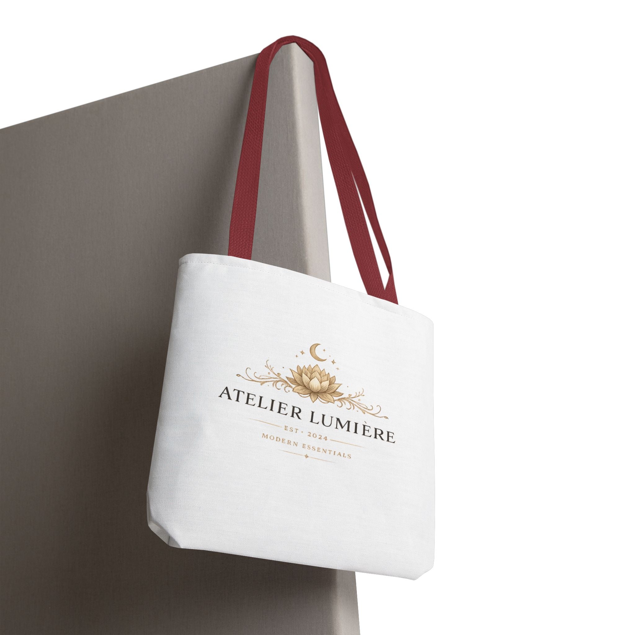 Atelier Lumière lotus logo Tote Bag | boho celestial moon design