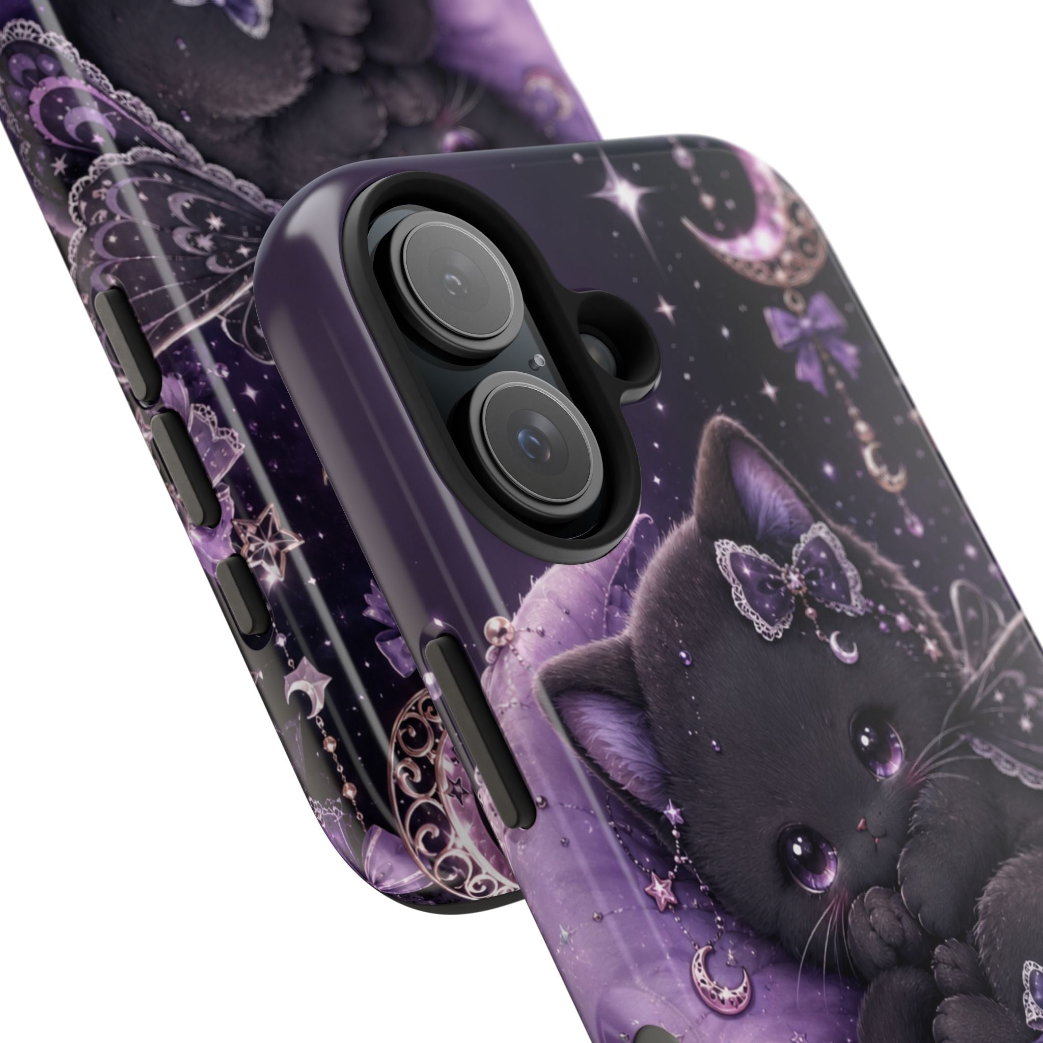 Cute Black Kitty Moon Tough Phone Case — Purple Fantasy Cat Protective Cover