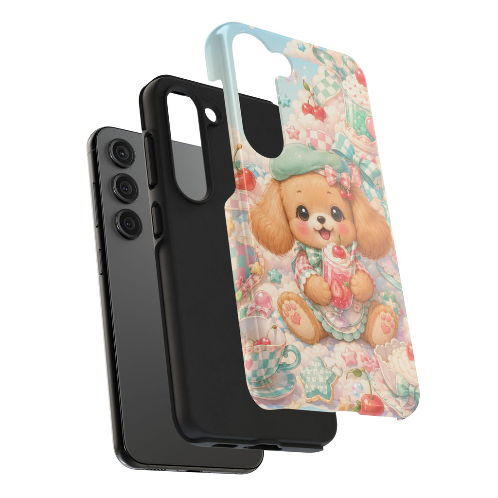 Cute Puppy Phone Case — Kawaii Dog with Milkshake Tough Protective Cover