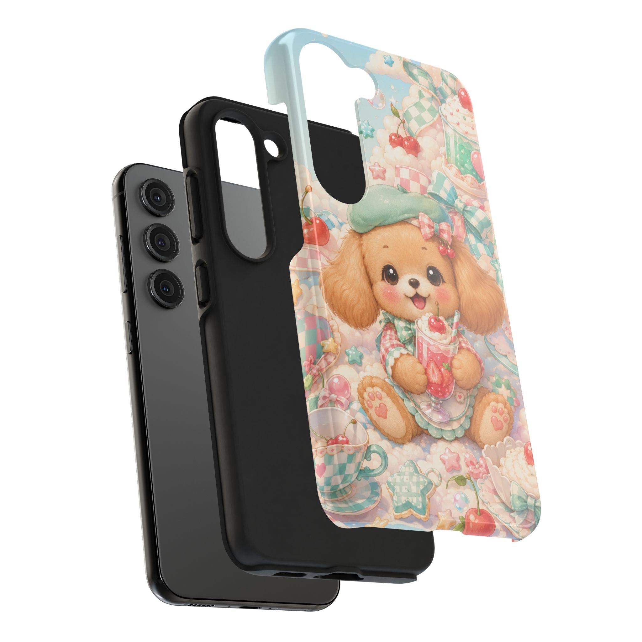 Cute Puppy Phone Case — Kawaii Dog with Milkshake Tough Protective Cover