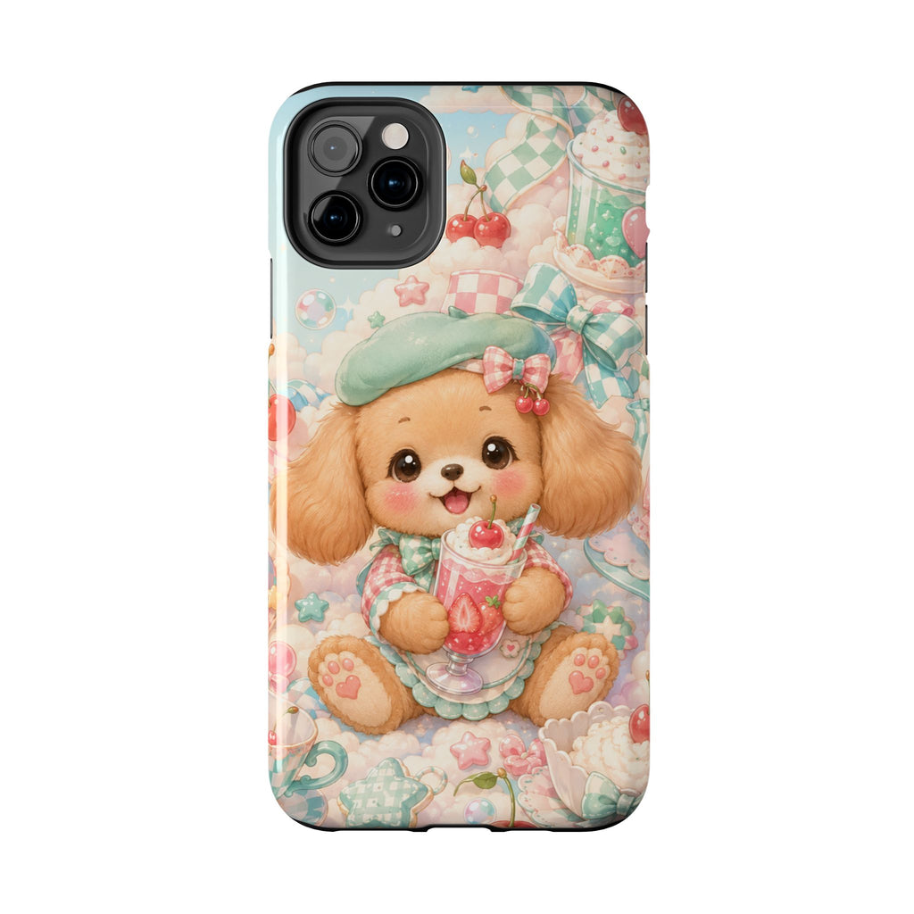 Cute Puppy Phone Case — Kawaii Dog with Milkshake Tough Protective Cover