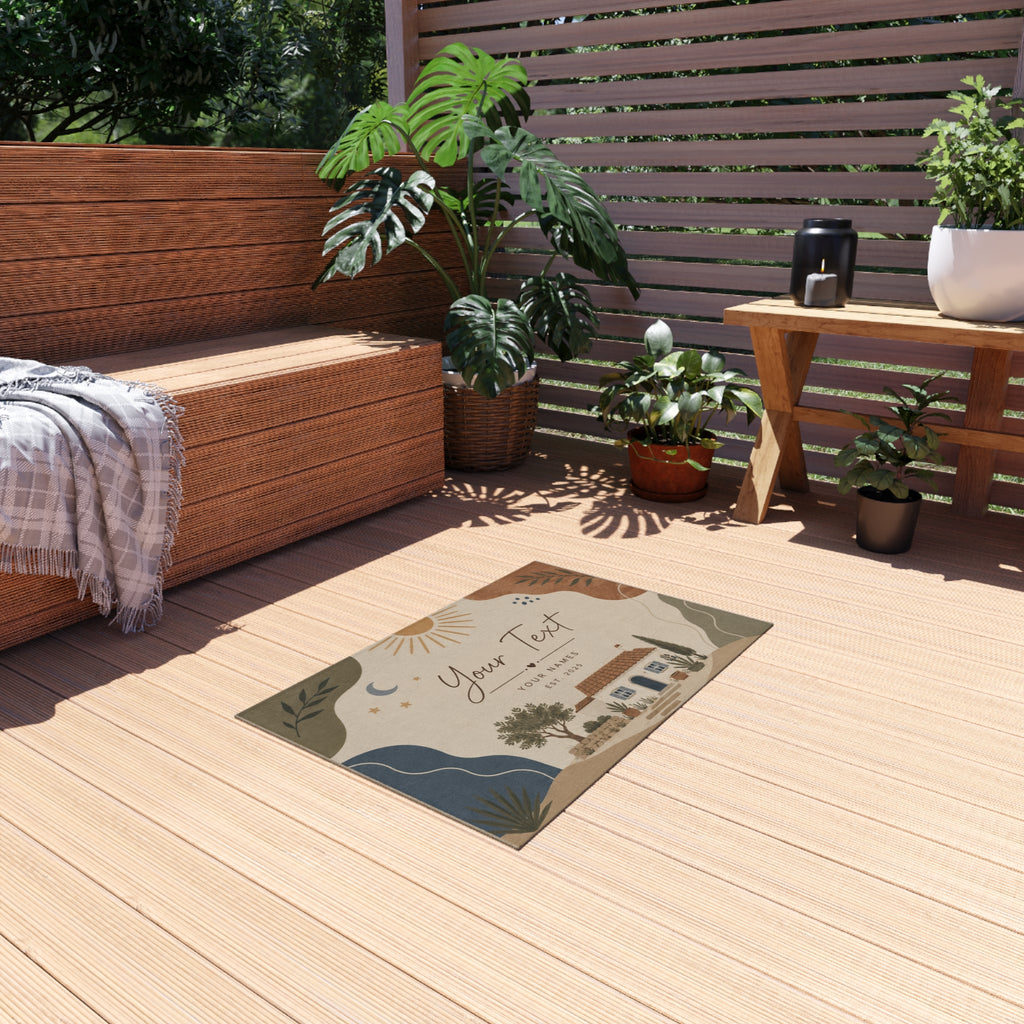 Outdoor Rug — Personalized Boho Cottage Welcome Mat (Custom Text & Names)