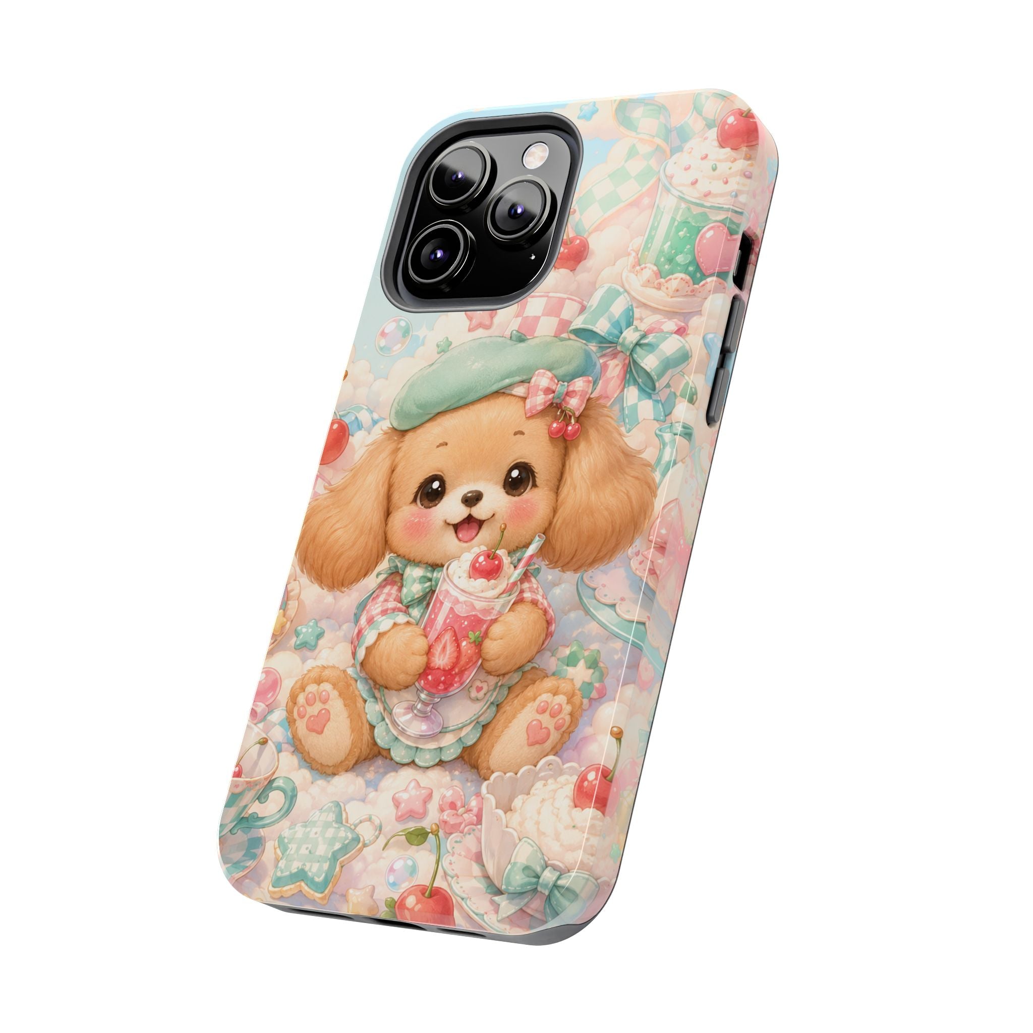 Cute Puppy Phone Case — Kawaii Dog with Milkshake Tough Protective Cover