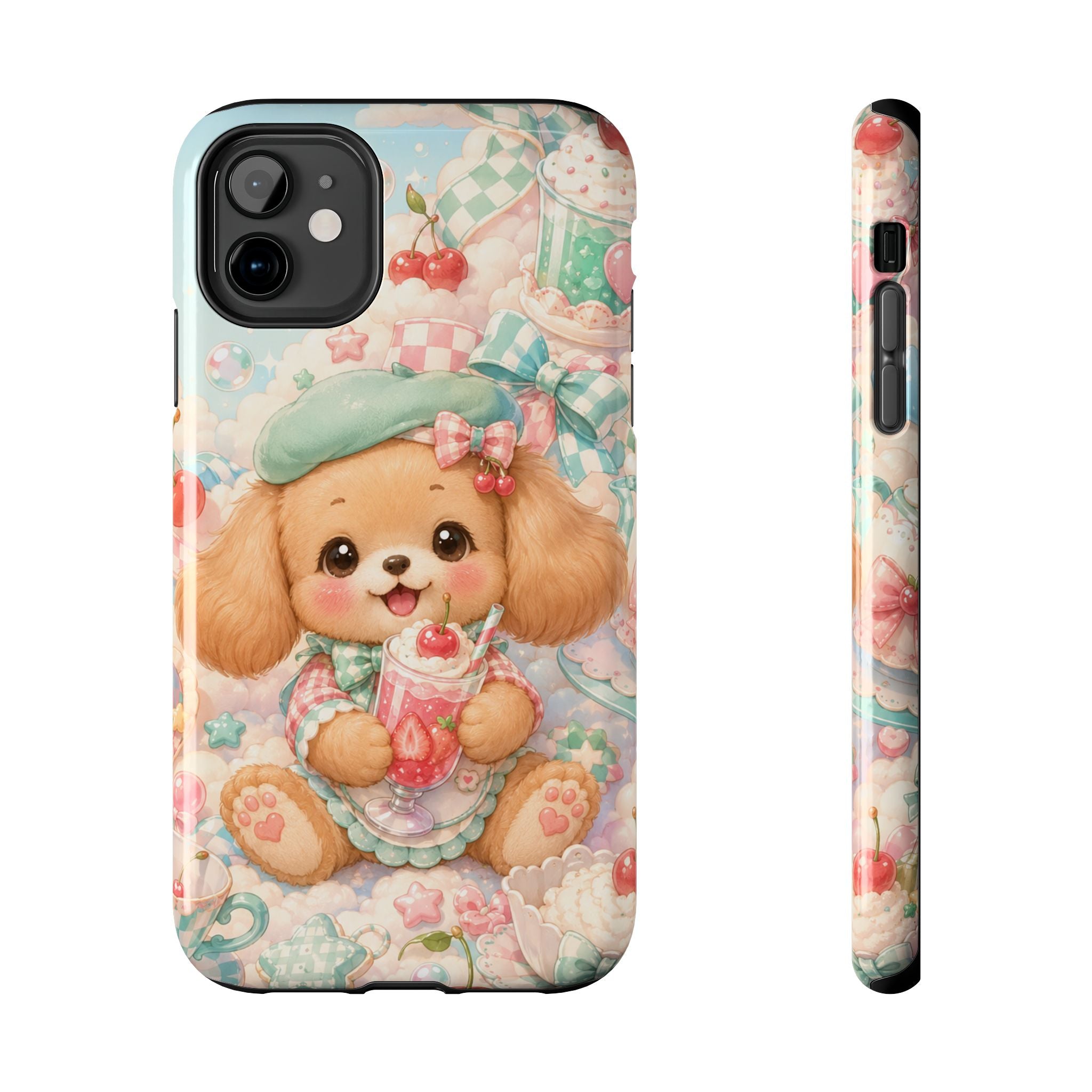 Cute Puppy Phone Case — Kawaii Dog with Milkshake Tough Protective Cover