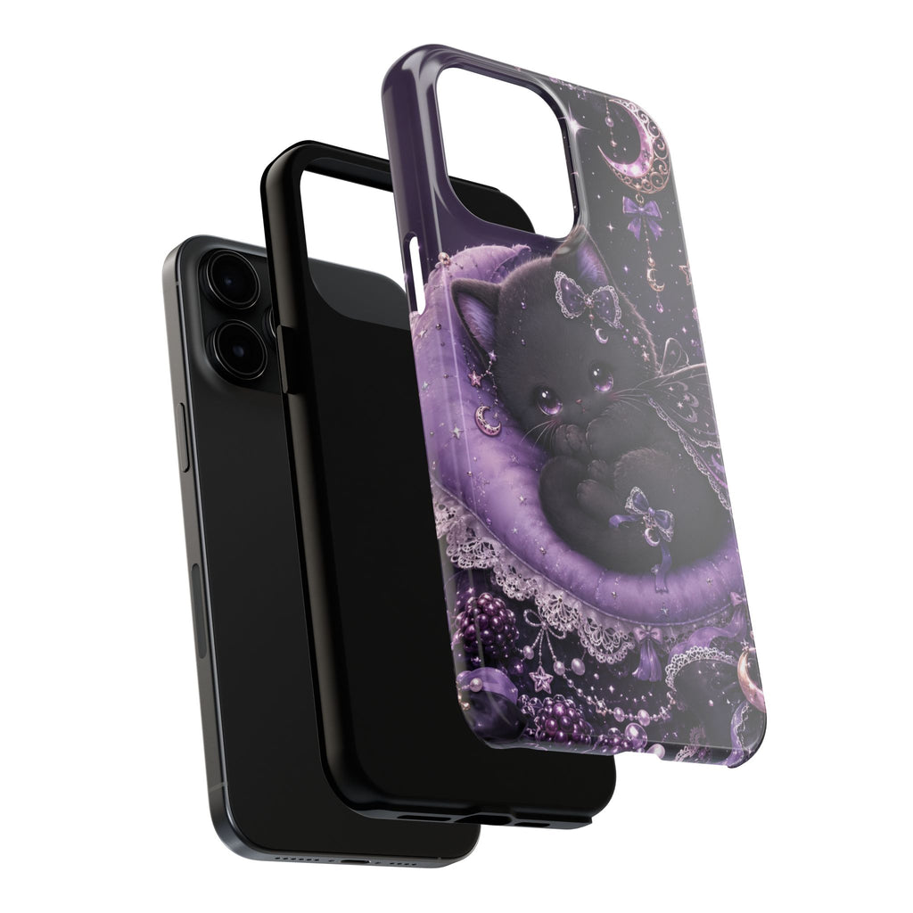 Cute Black Kitty Moon Tough Phone Case — Purple Fantasy Cat Protective Cover