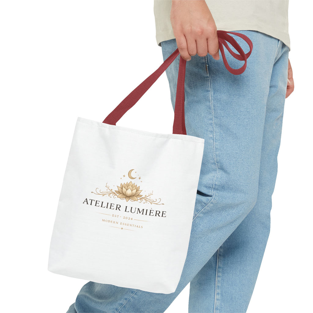 Atelier Lumière lotus logo Tote Bag | boho celestial moon design