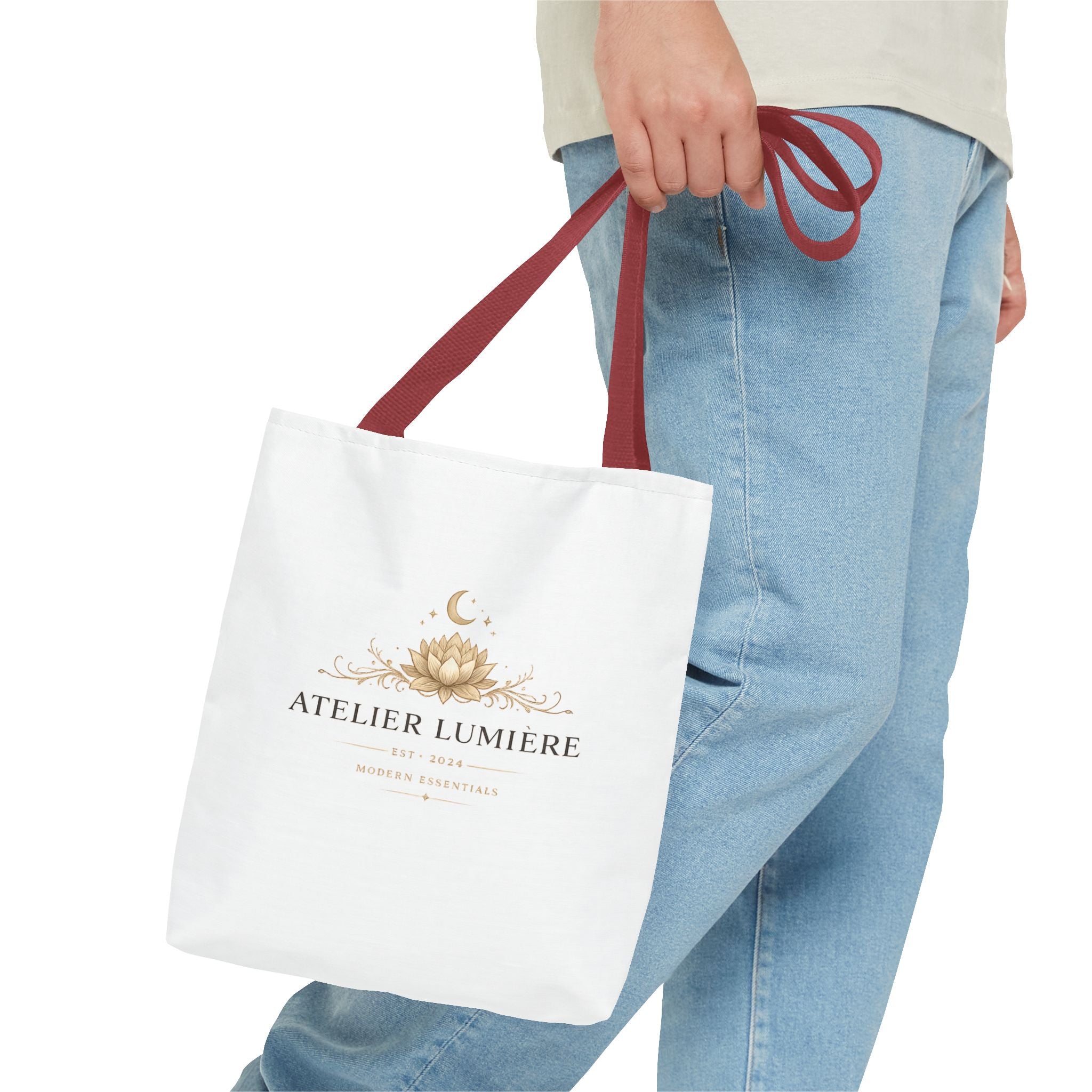 Atelier Lumière lotus logo Tote Bag | boho celestial moon design