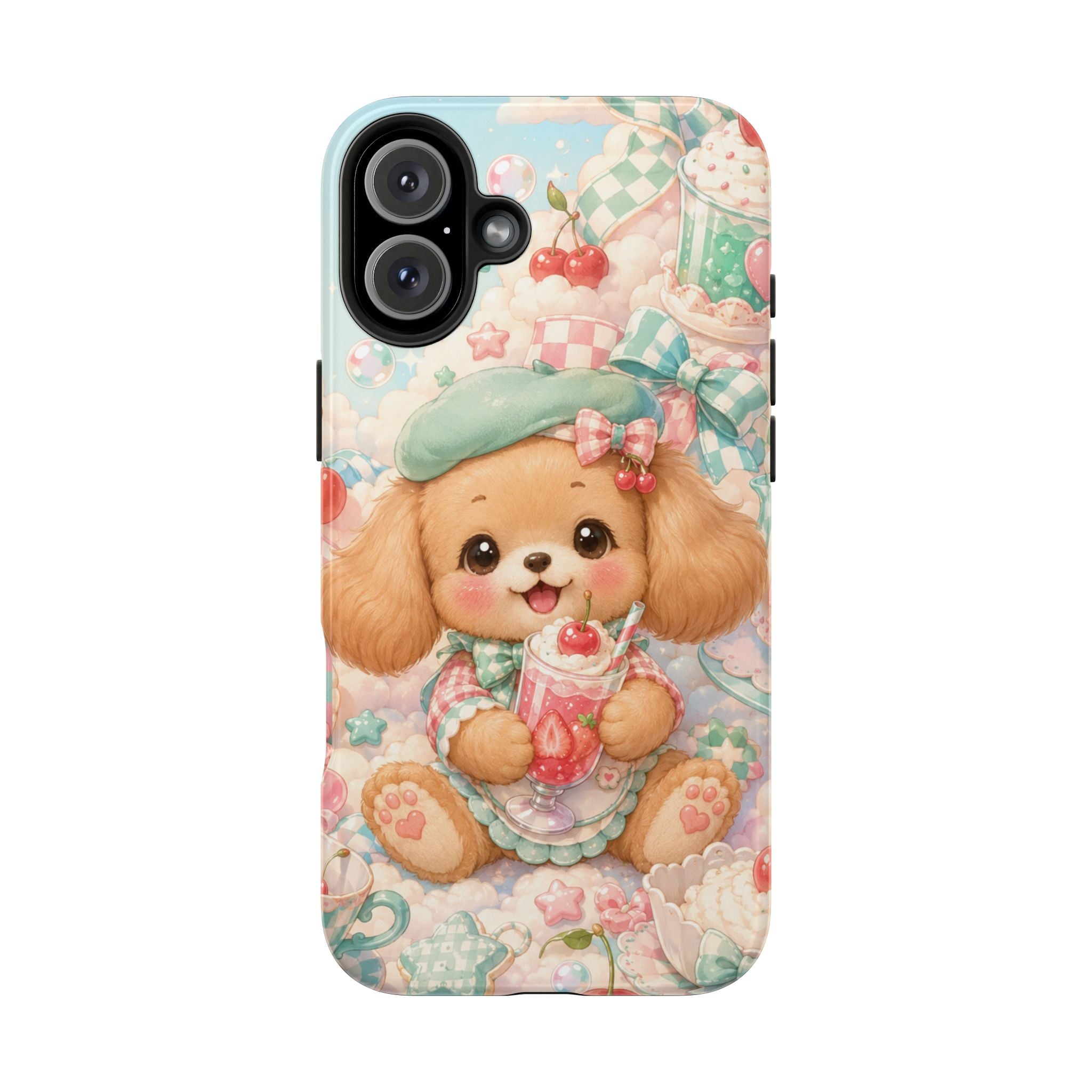 Cute Puppy Phone Case — Kawaii Dog with Milkshake Tough Protective Cover
