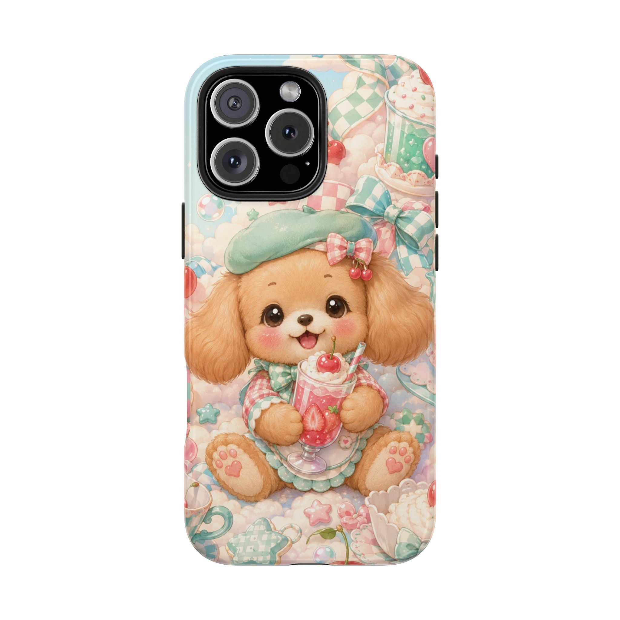 Cute Puppy Phone Case — Kawaii Dog with Milkshake Tough Protective Cover