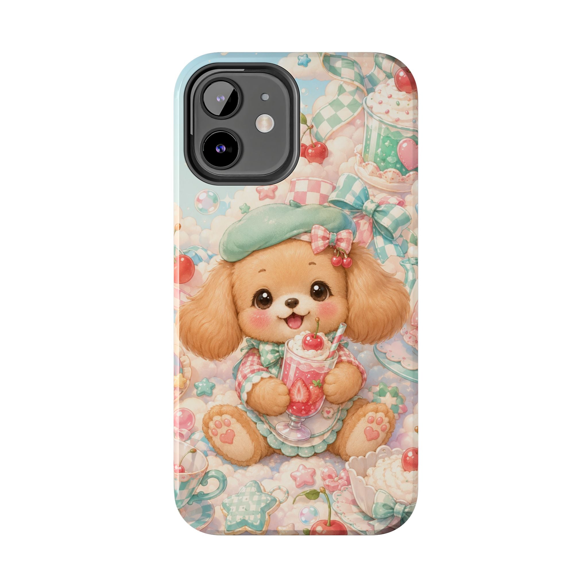 Cute Puppy Phone Case — Kawaii Dog with Milkshake Tough Protective Cover