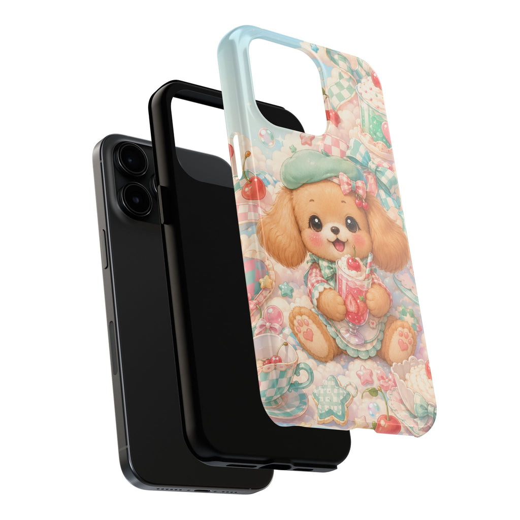 Cute Puppy Phone Case — Kawaii Dog with Milkshake Tough Protective Cover