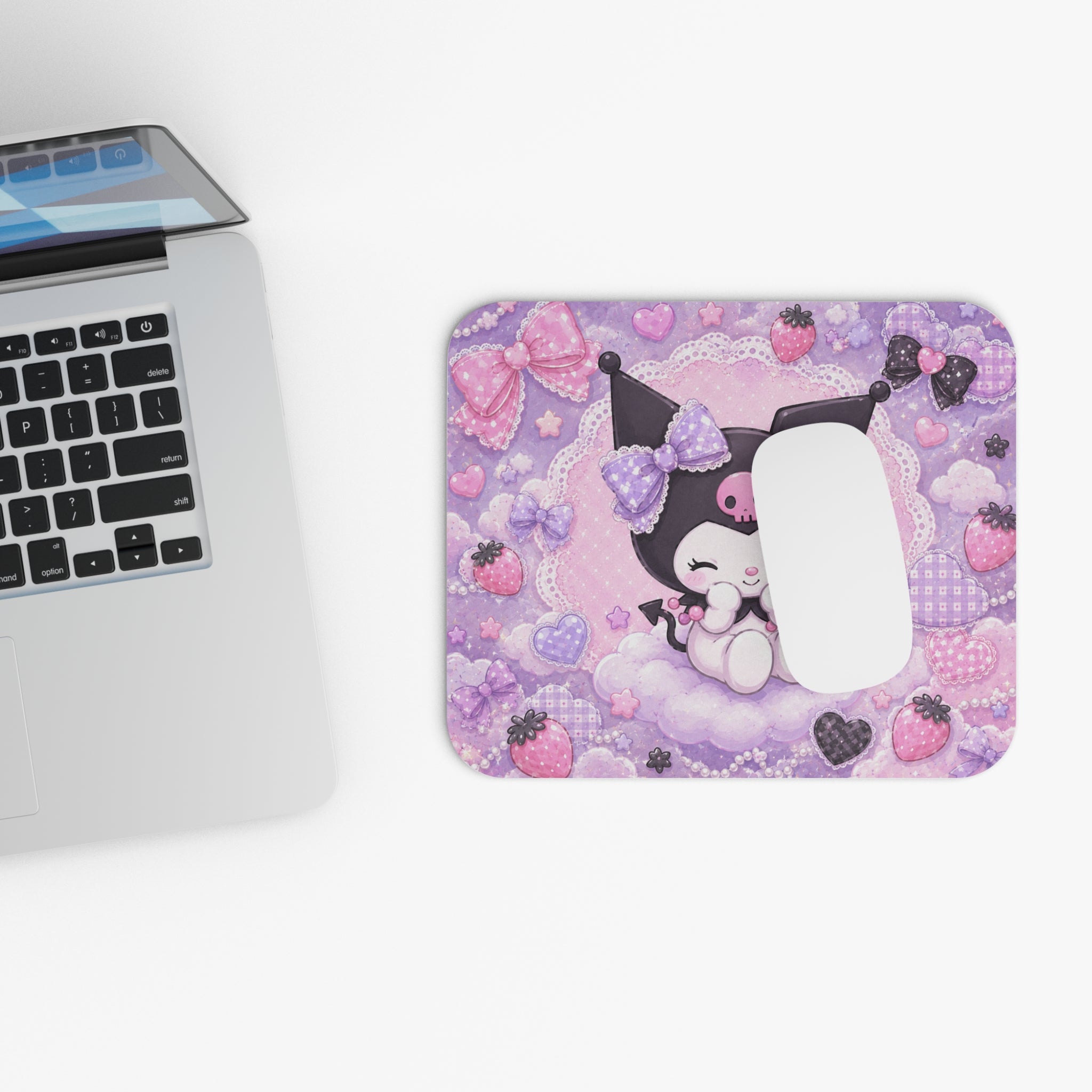 Kawaii Kuromi Purple Cute Mouse Pad — Pastel Bow & Hearts Desk Mat