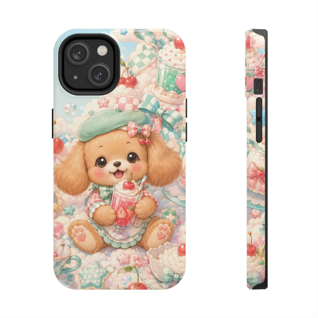 Cute Puppy Phone Case — Kawaii Dog with Milkshake Tough Protective Cover