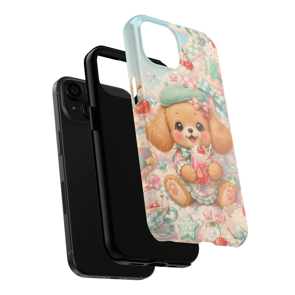 Cute Puppy Phone Case — Kawaii Dog with Milkshake Tough Protective Cover
