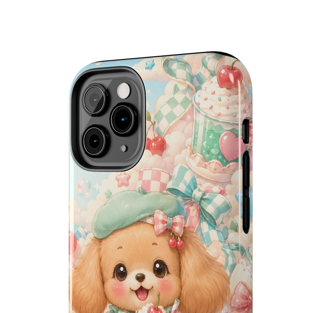 Cute Puppy Phone Case — Kawaii Dog with Milkshake Tough Protective Cover