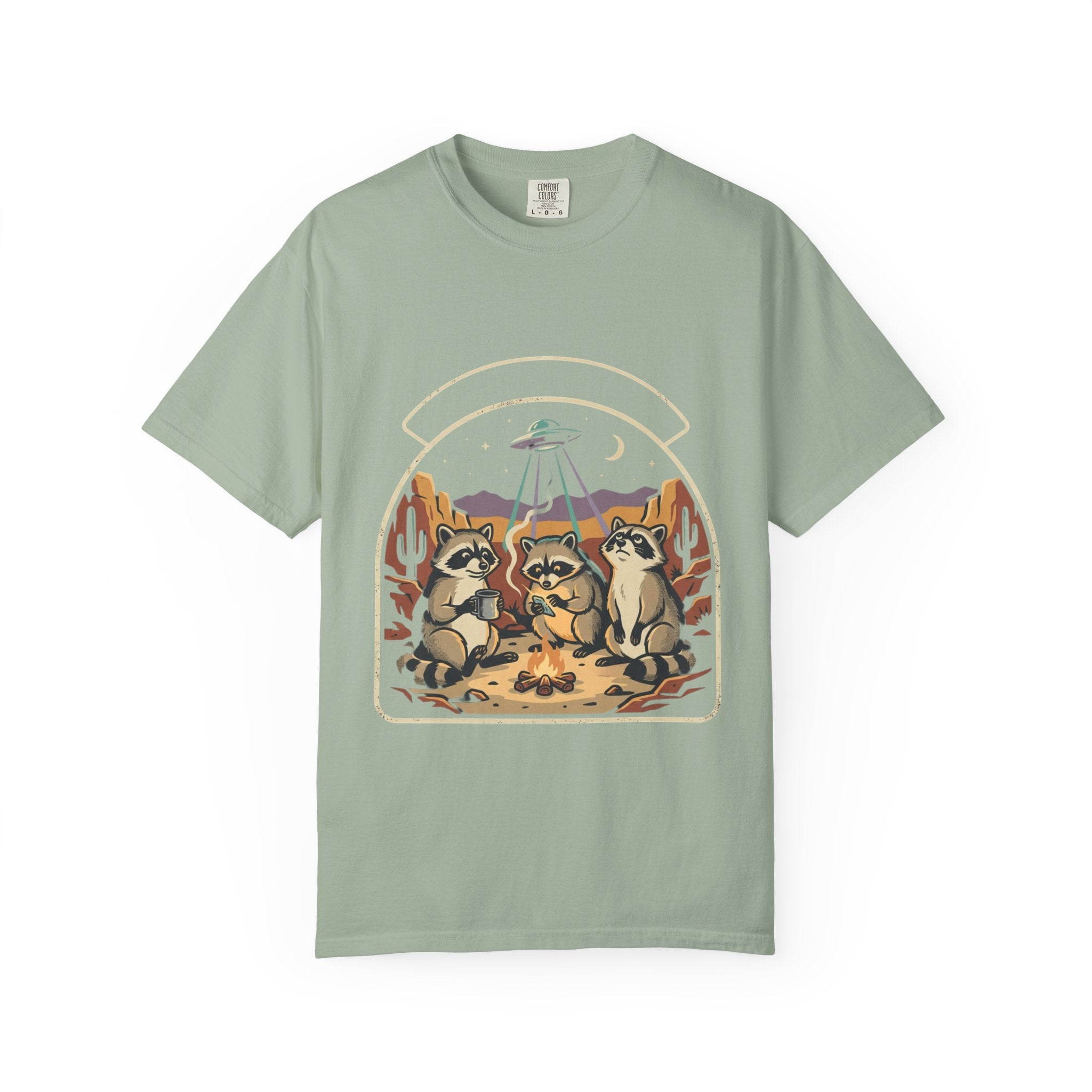 Desert Raccoons with UFO T-shirt | Alien Abduction Camping Graphic Tee