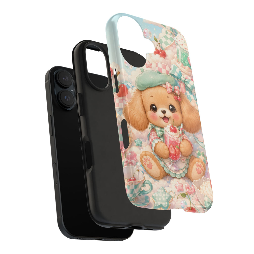 Cute Puppy Phone Case — Kawaii Dog with Milkshake Tough Protective Cover