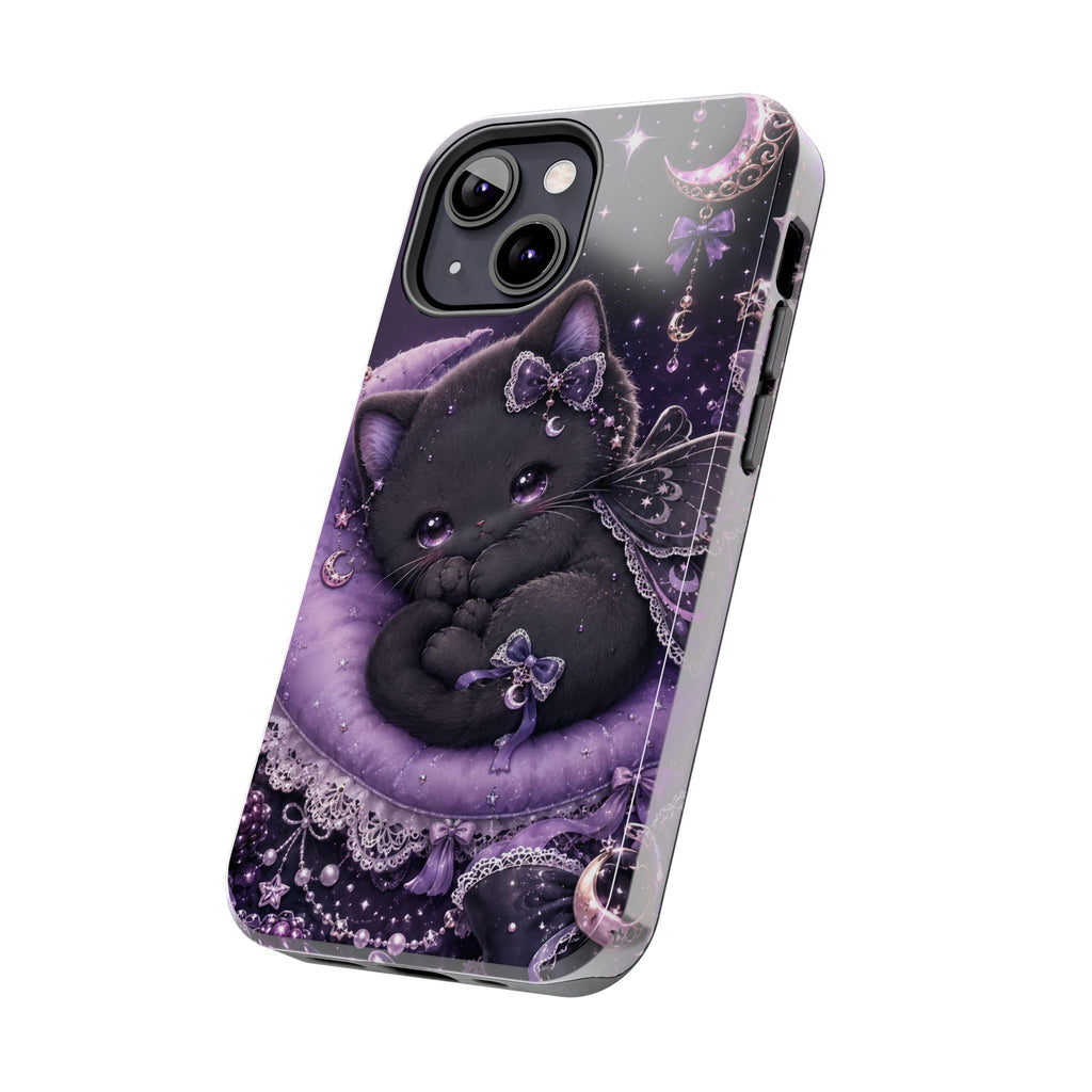 Cute Black Kitty Moon Tough Phone Case — Purple Fantasy Cat Protective Cover