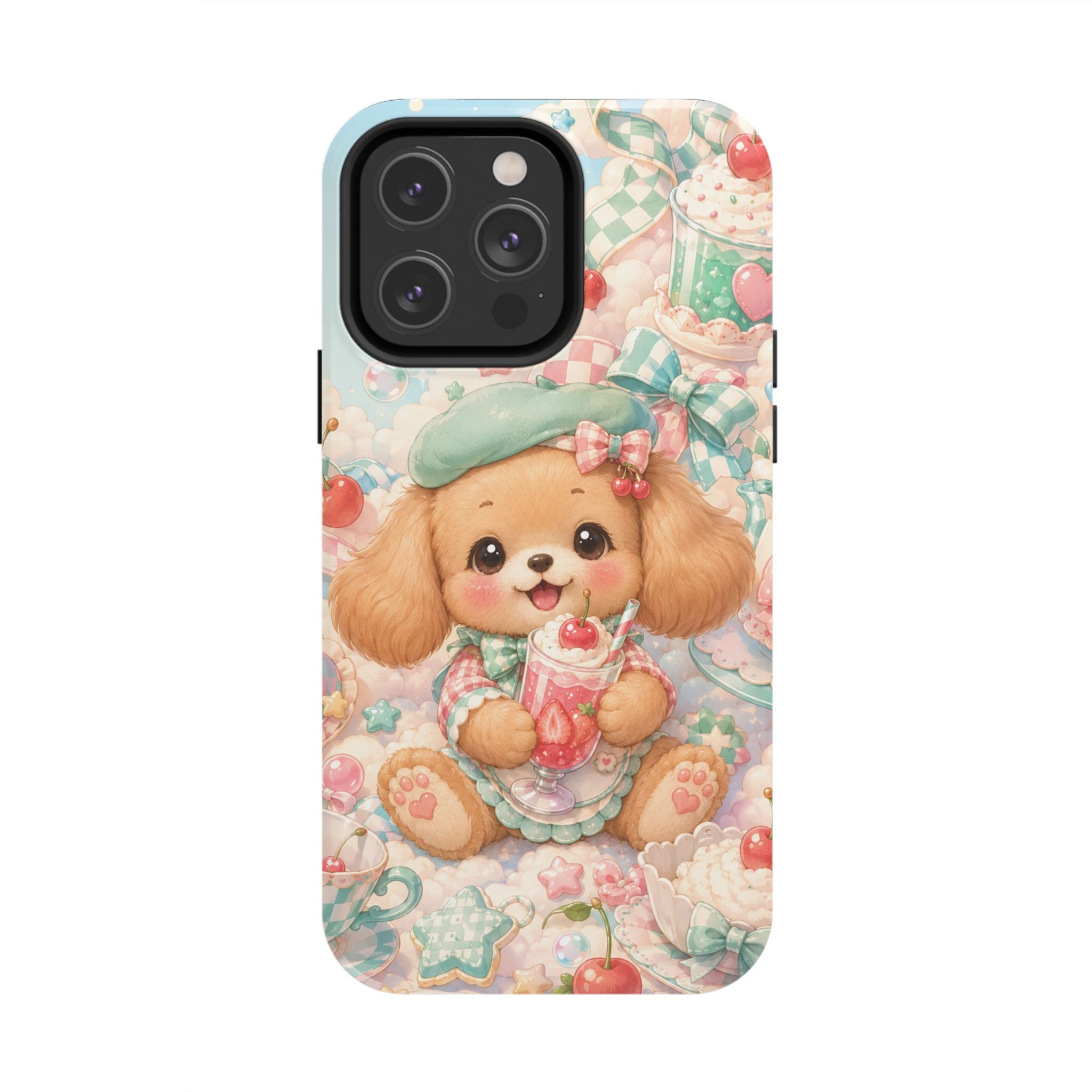 Cute Puppy Phone Case — Kawaii Dog with Milkshake Tough Protective Cover